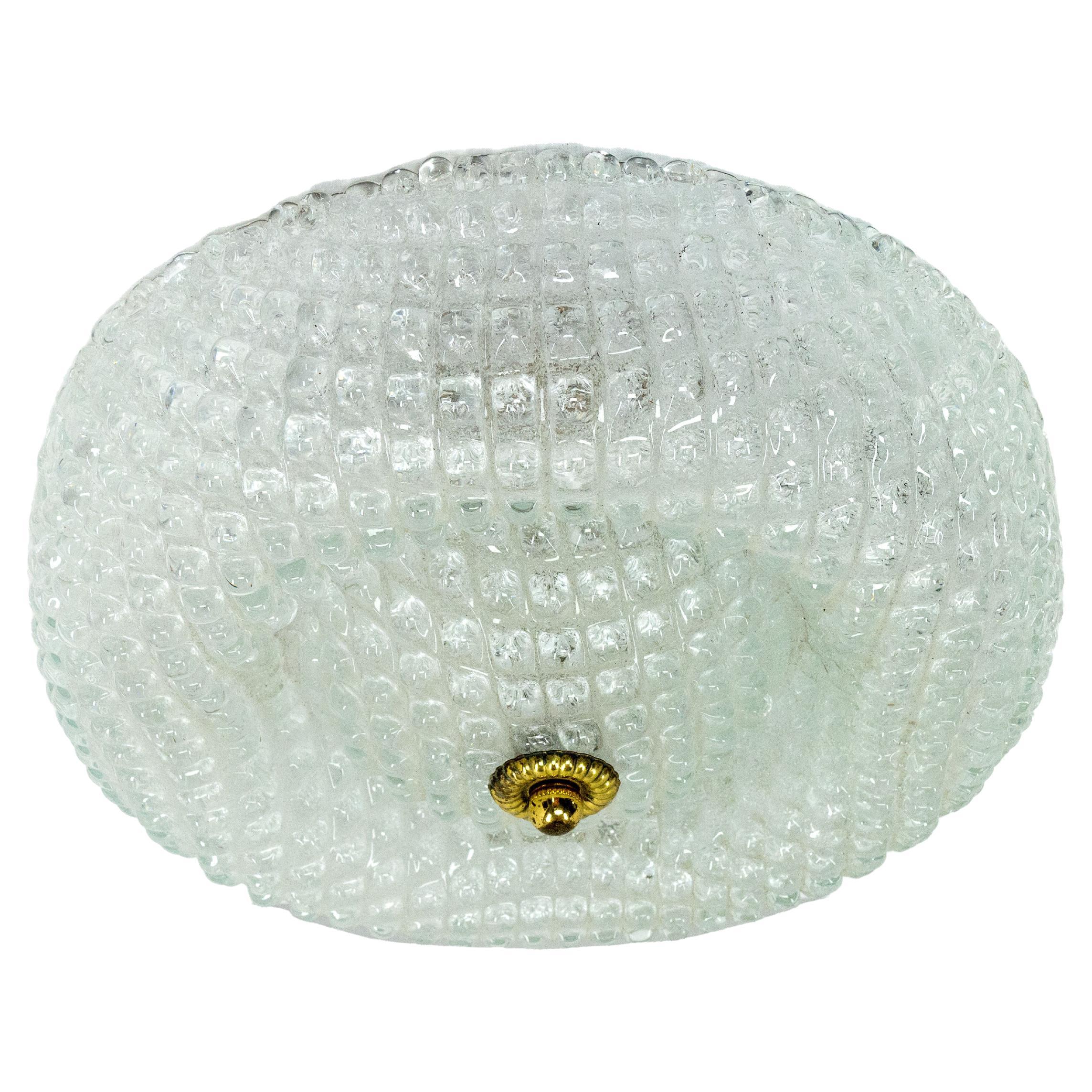 French Glass and Brass Ceiling Light, circa 1960