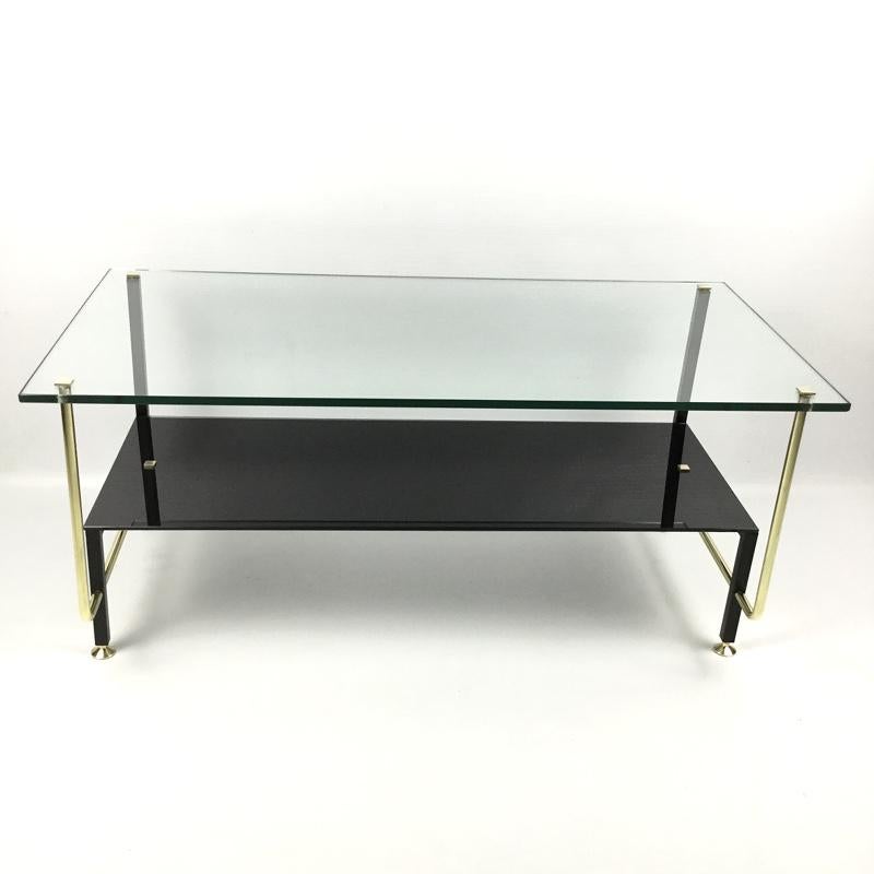Glass and Brass Coffee Table Attributed to Alain Richard, France 1950s 3
