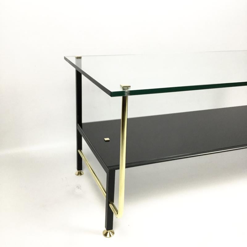 Mid-Century Modern Glass and Brass Coffee Table Attributed to Alain Richard, France 1950s