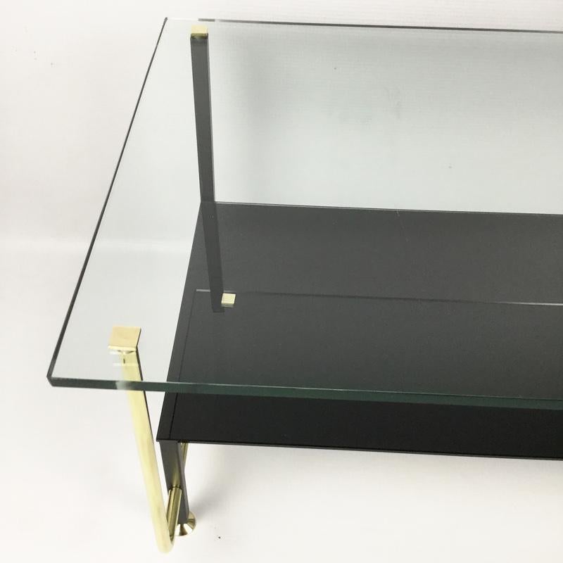 French Glass and Brass Coffee Table Attributed to Alain Richard, France 1950s