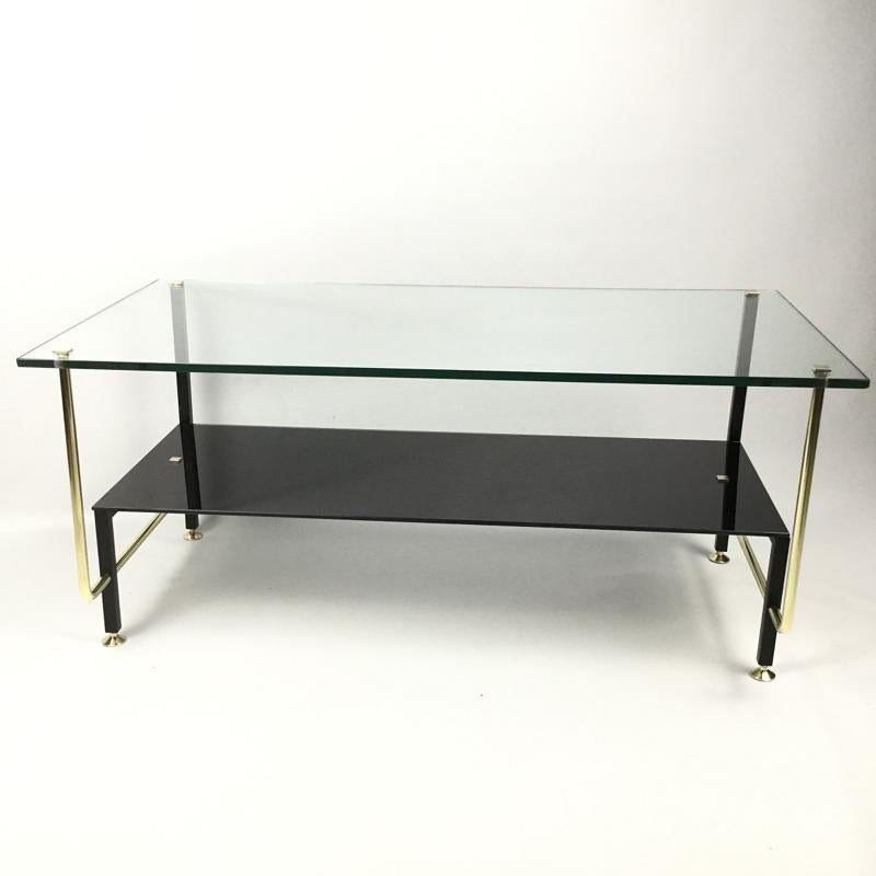 Metalwork Glass and Brass Coffee Table Attributed to Alain Richard, France 1950s