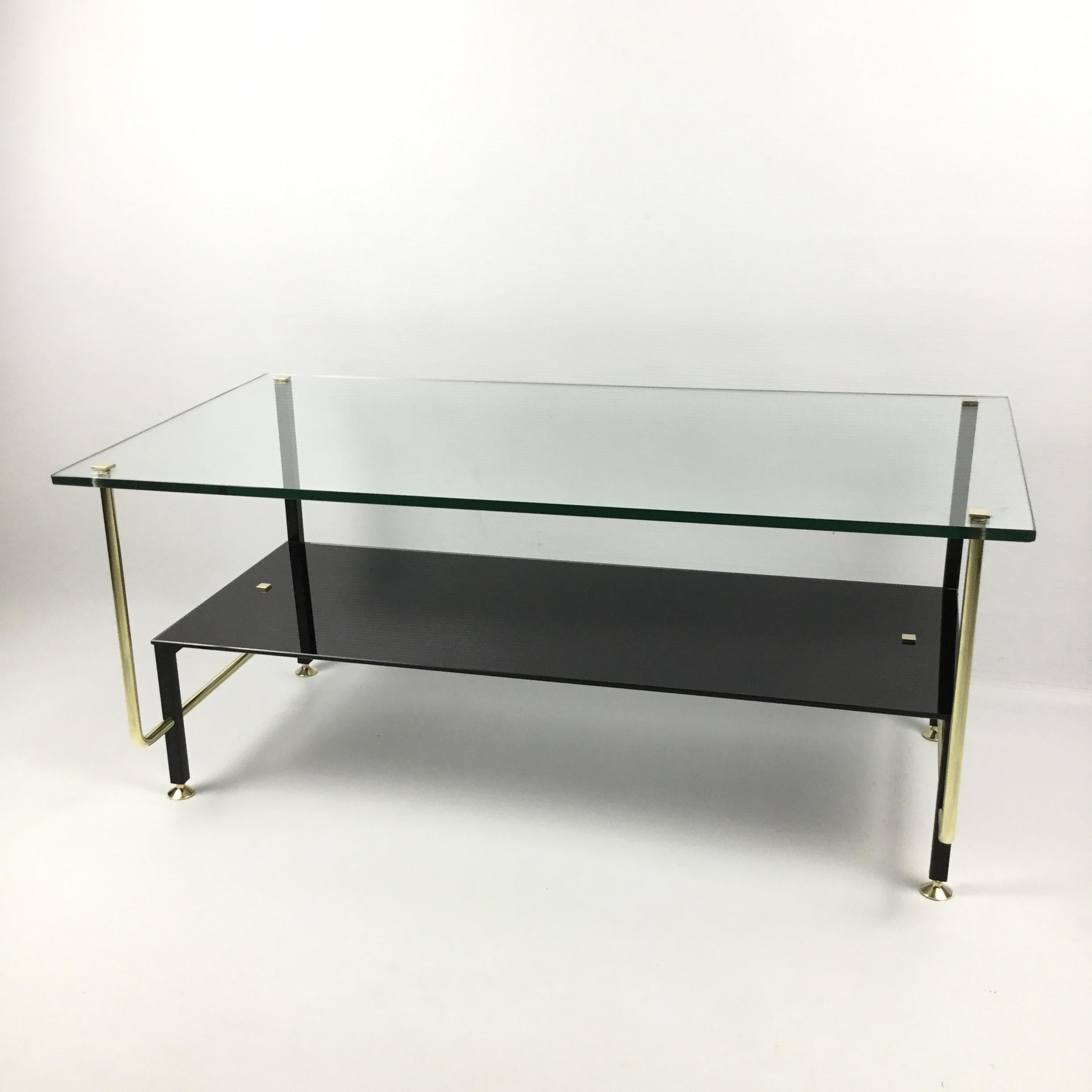 Glass and Brass Coffee Table Attributed to Alain Richard, France 1950s In Good Condition In London, GB