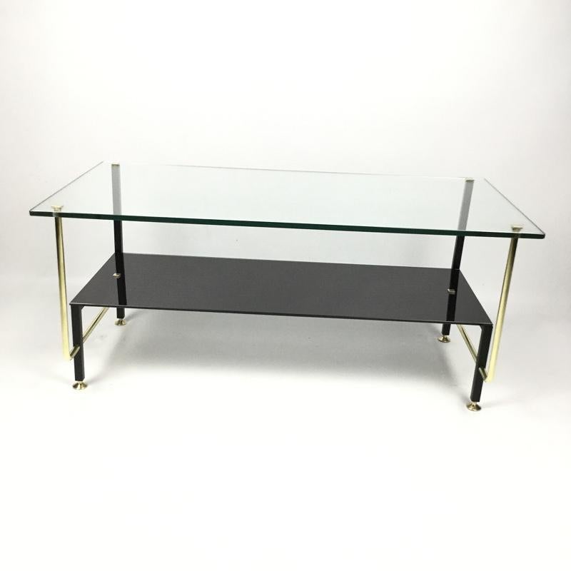 20th Century Glass and Brass Coffee Table Attributed to Alain Richard, France 1950s