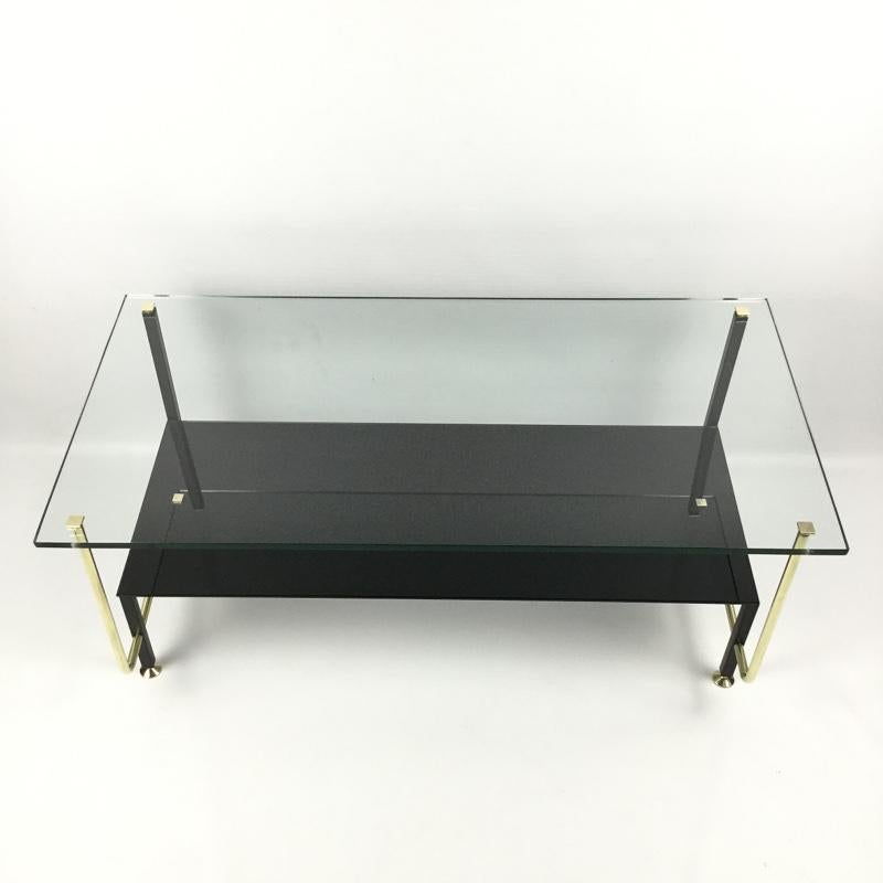 Glass and Brass Coffee Table Attributed to Alain Richard, France 1950s 1