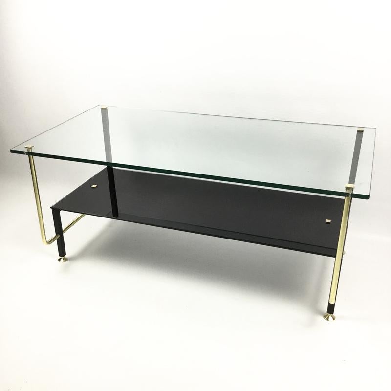 Glass and Brass Coffee Table Attributed to Alain Richard, France 1950s 2