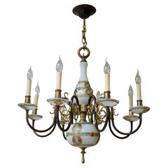 French Glass and Bronze Chandelier 8 arm Lights Hollywood Regency