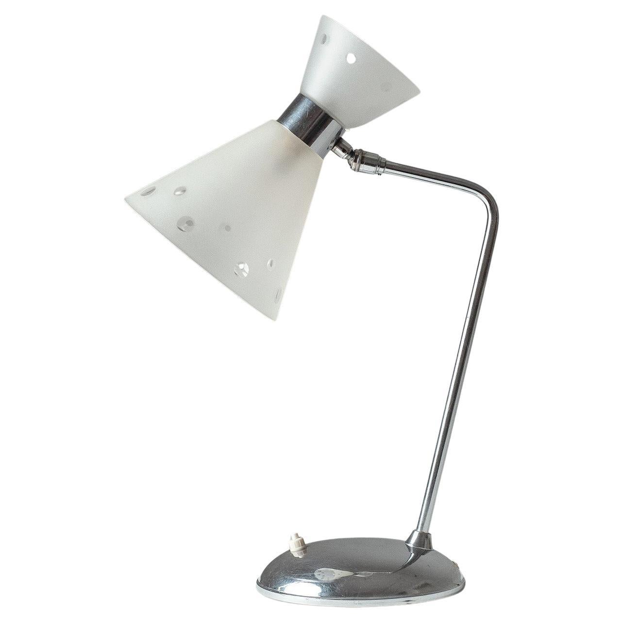 French Glass And Chrome Desk Lamp, 1950s