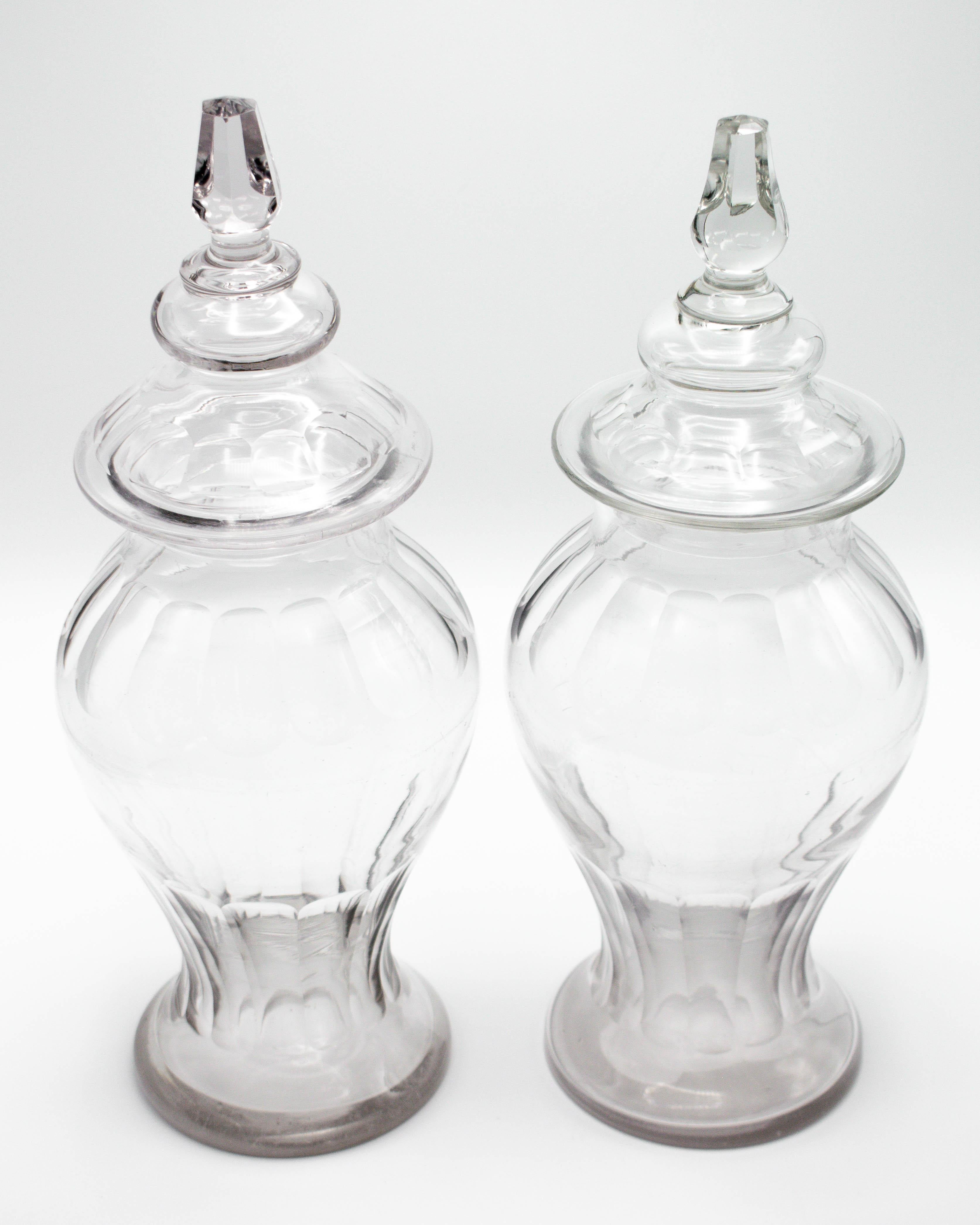 Hand-Crafted French Glass Apothecary Jars, a Pair For Sale