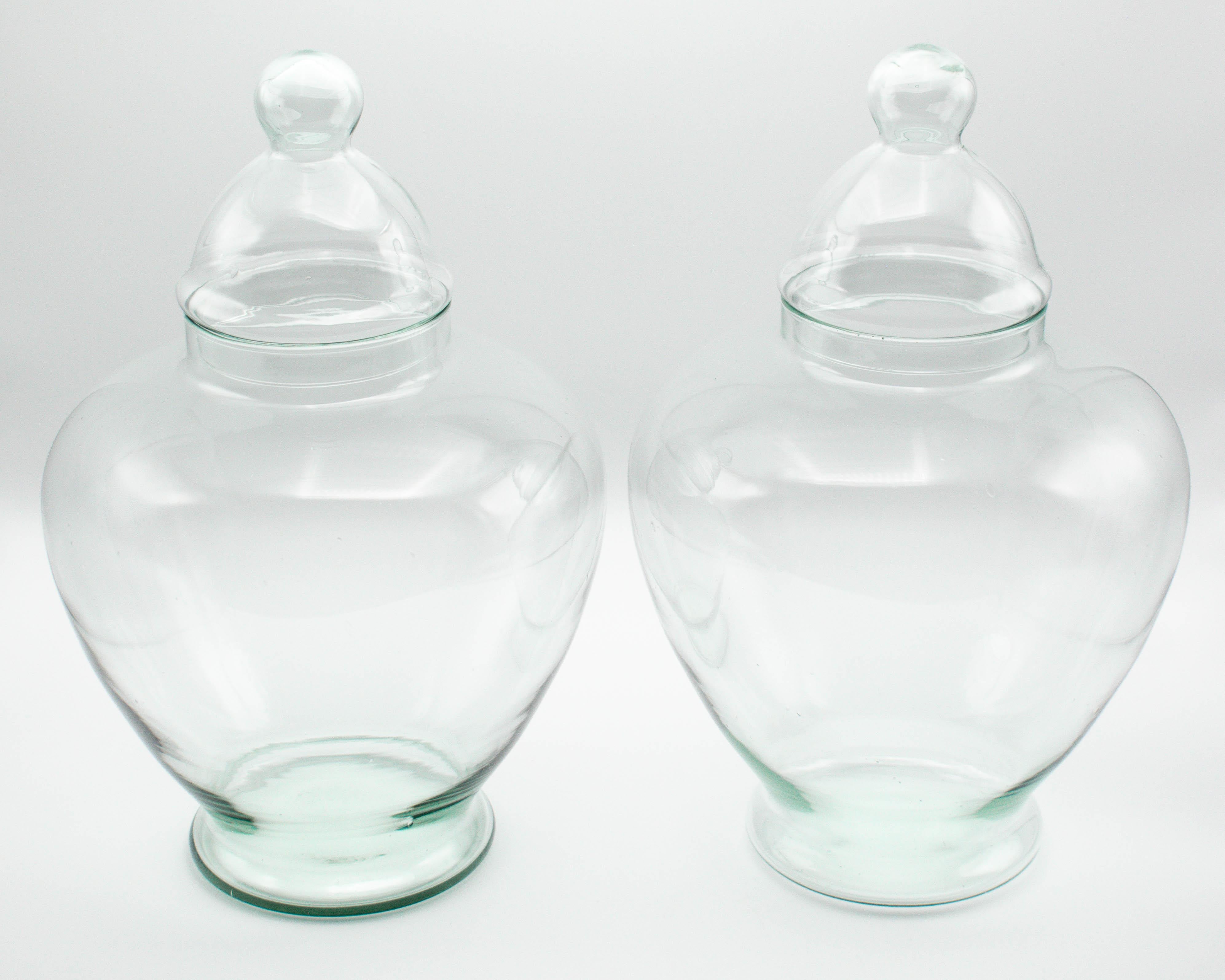 Mid-Century Modern French Glass Apothecary Jars, a Pair For Sale