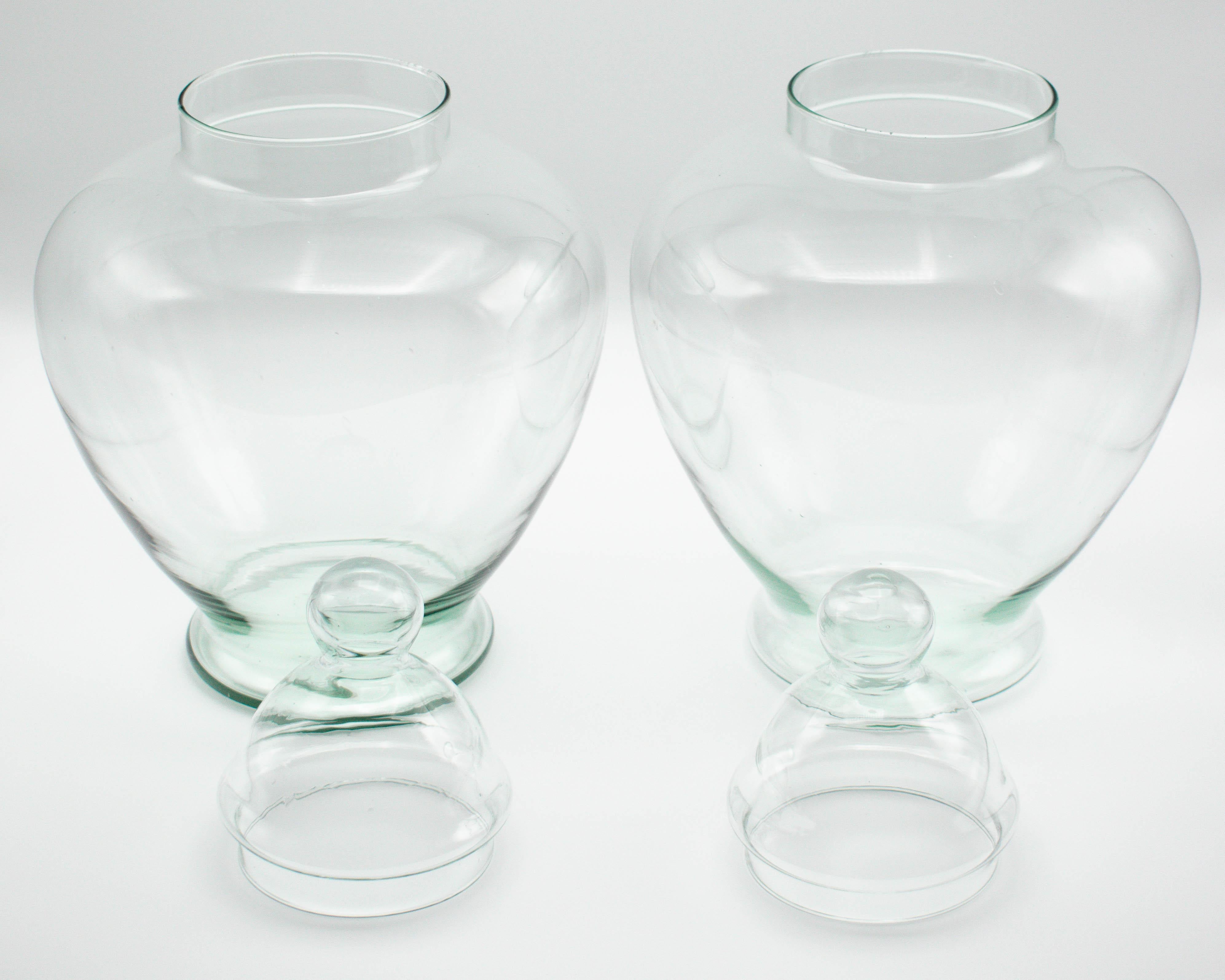 Hand-Crafted French Glass Apothecary Jars, a Pair For Sale