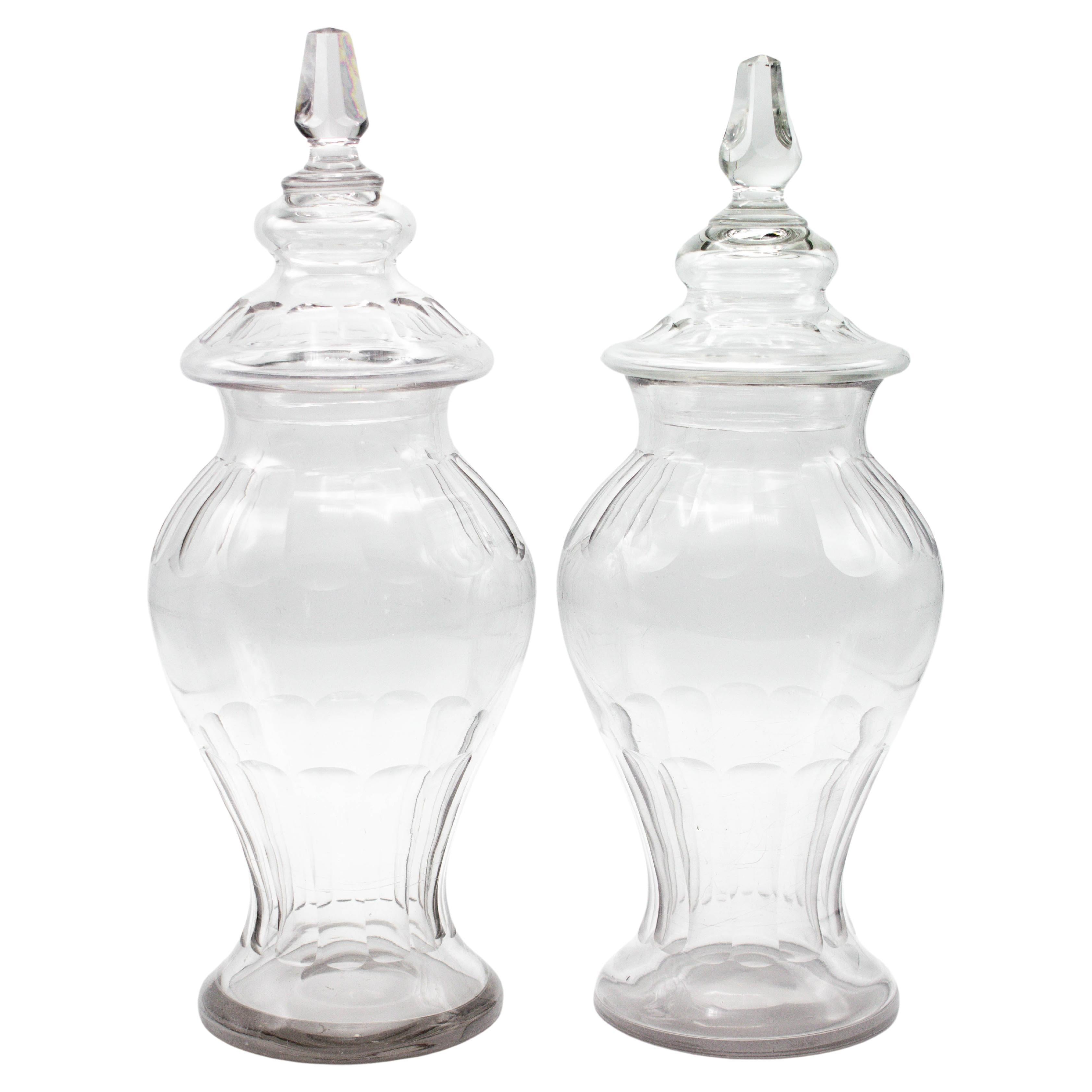 French Glass Apothecary Jars, a Pair For Sale