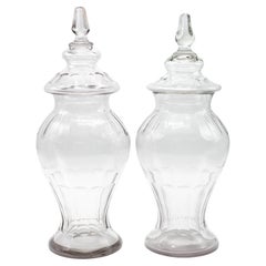 Retro French Glass Apothecary Jars, a Pair