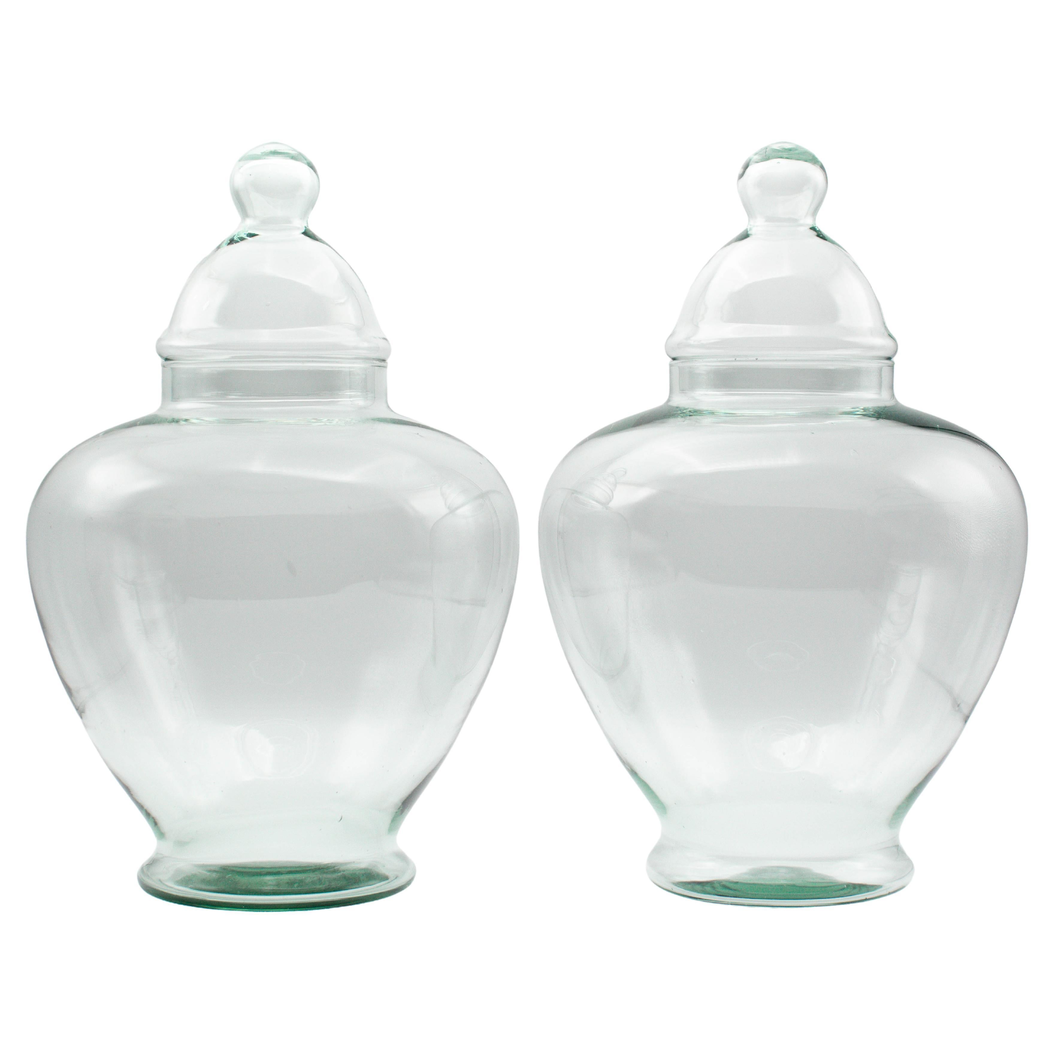 French Glass Apothecary Jars, a Pair For Sale