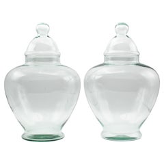 Vintage French Glass Apothecary Jars, a Pair