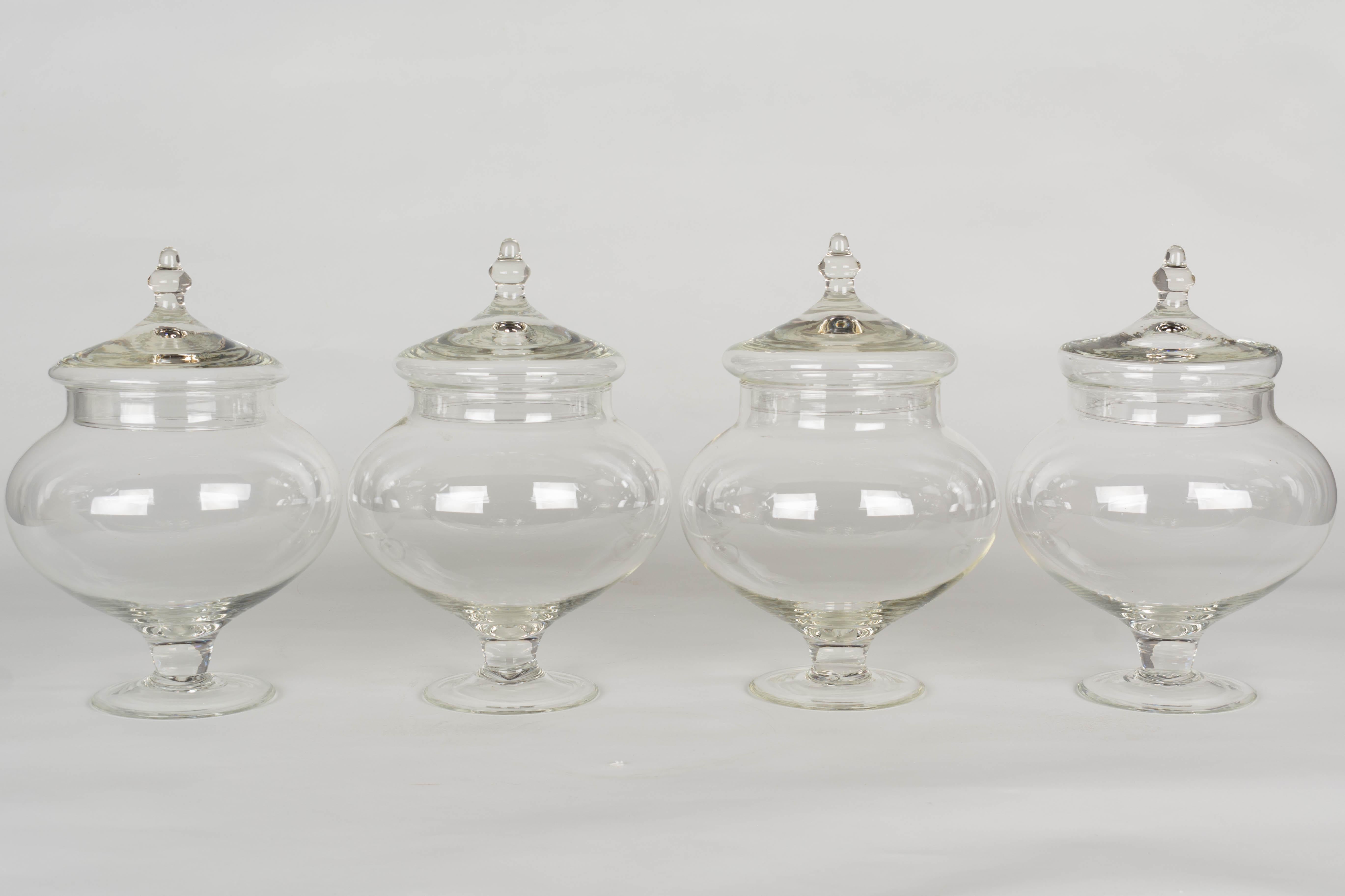Hand-Crafted French Glass Apothecary Jars, Set of 4 For Sale