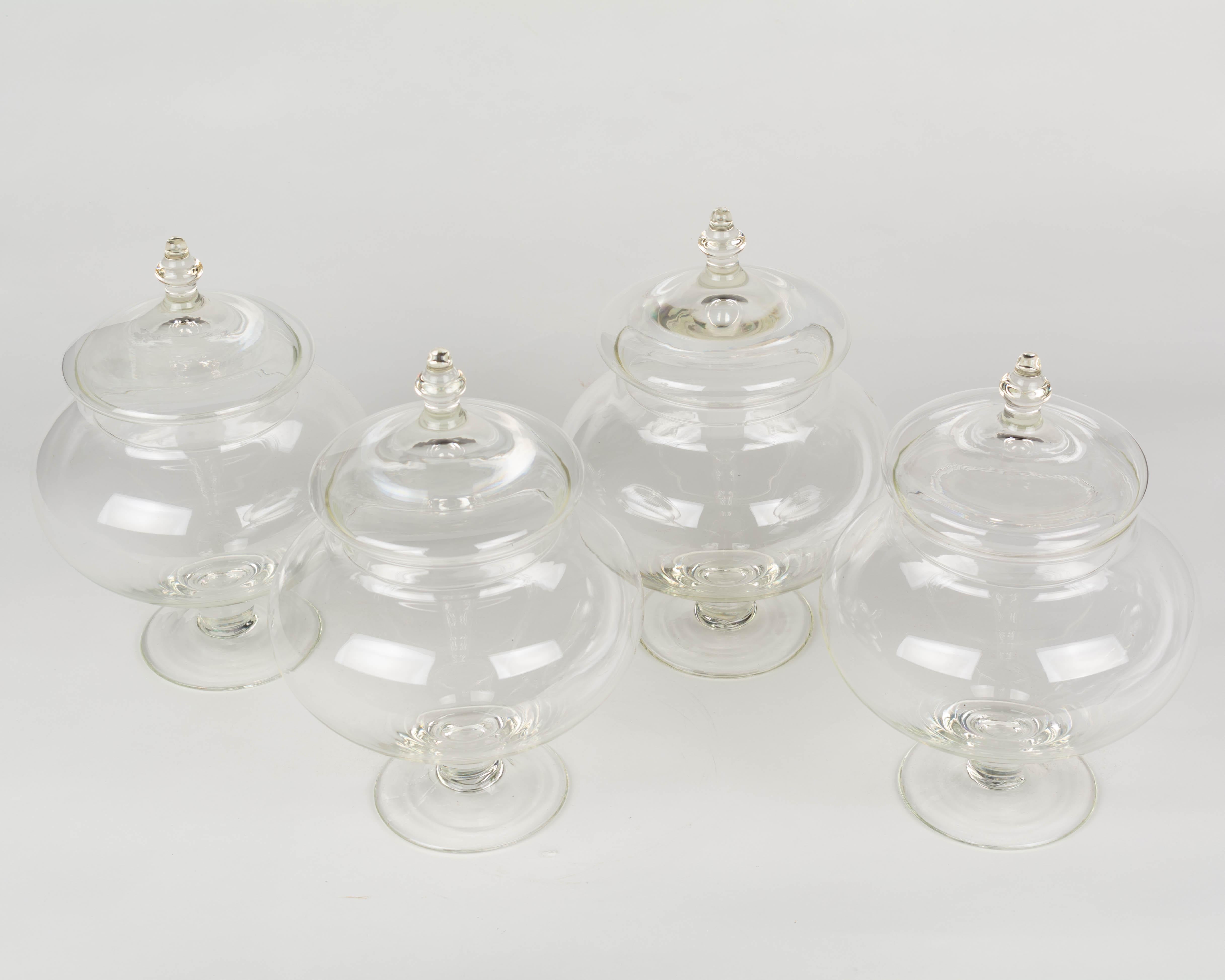 French Glass Apothecary Jars, Set of 4 In Good Condition For Sale In Winter Park, FL