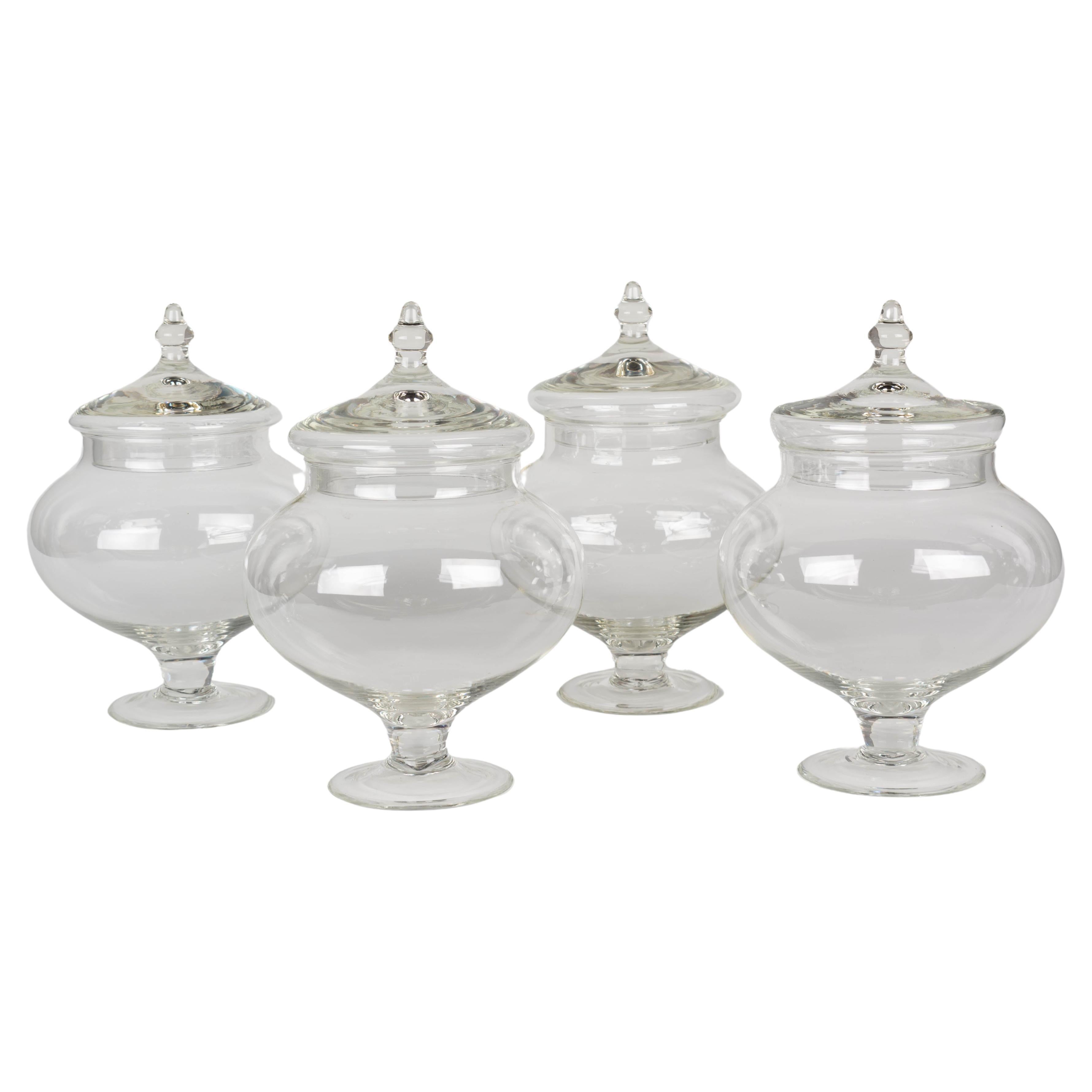 French Glass Apothecary Jars, Set of 4 For Sale