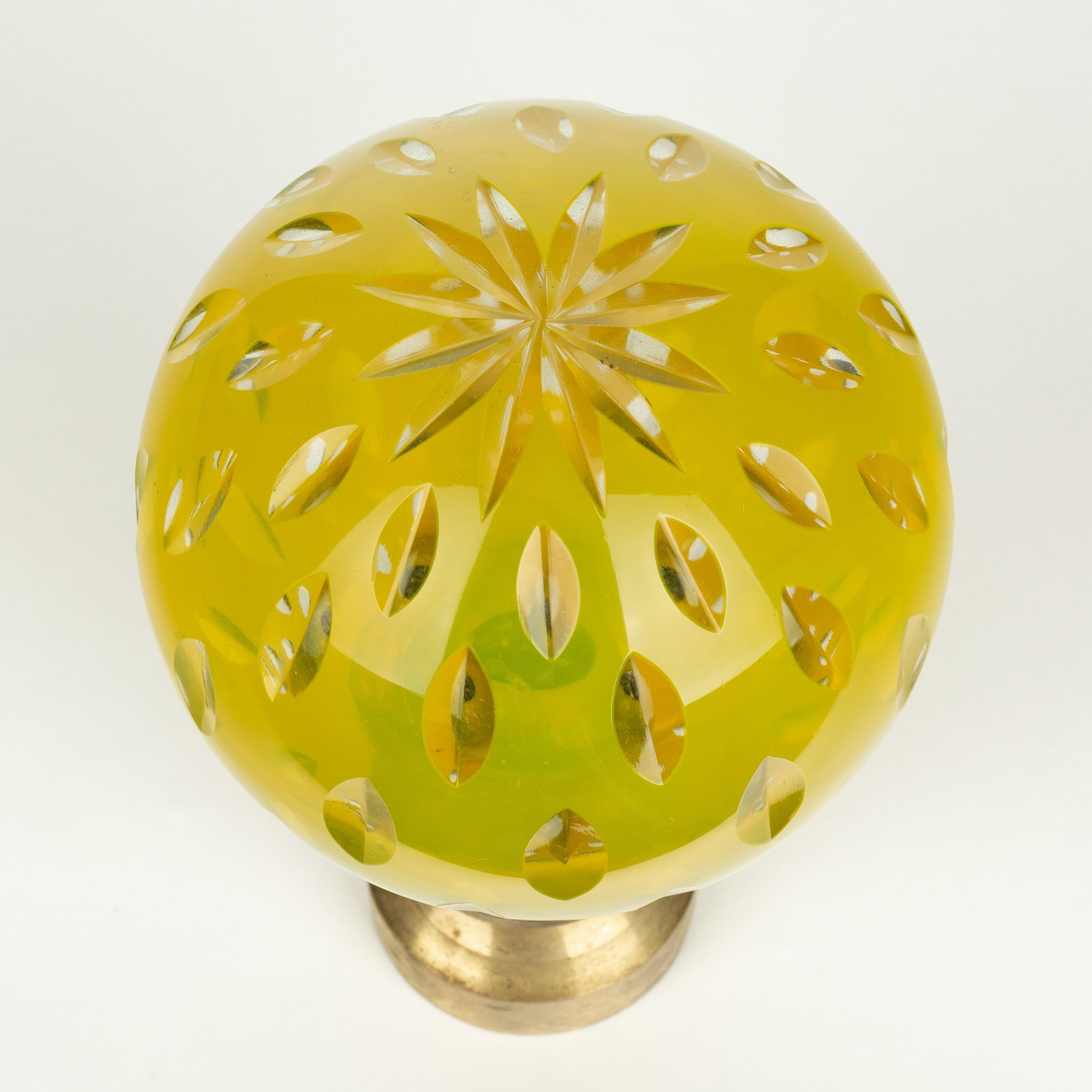 Brass French Glass Boule d'escalier or Newel Post Finial