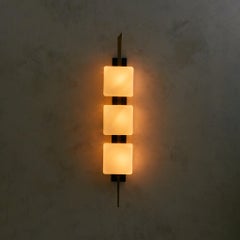 French Glass + Brass Wall Sconce in the Manner of Maison Arlus, 1960s