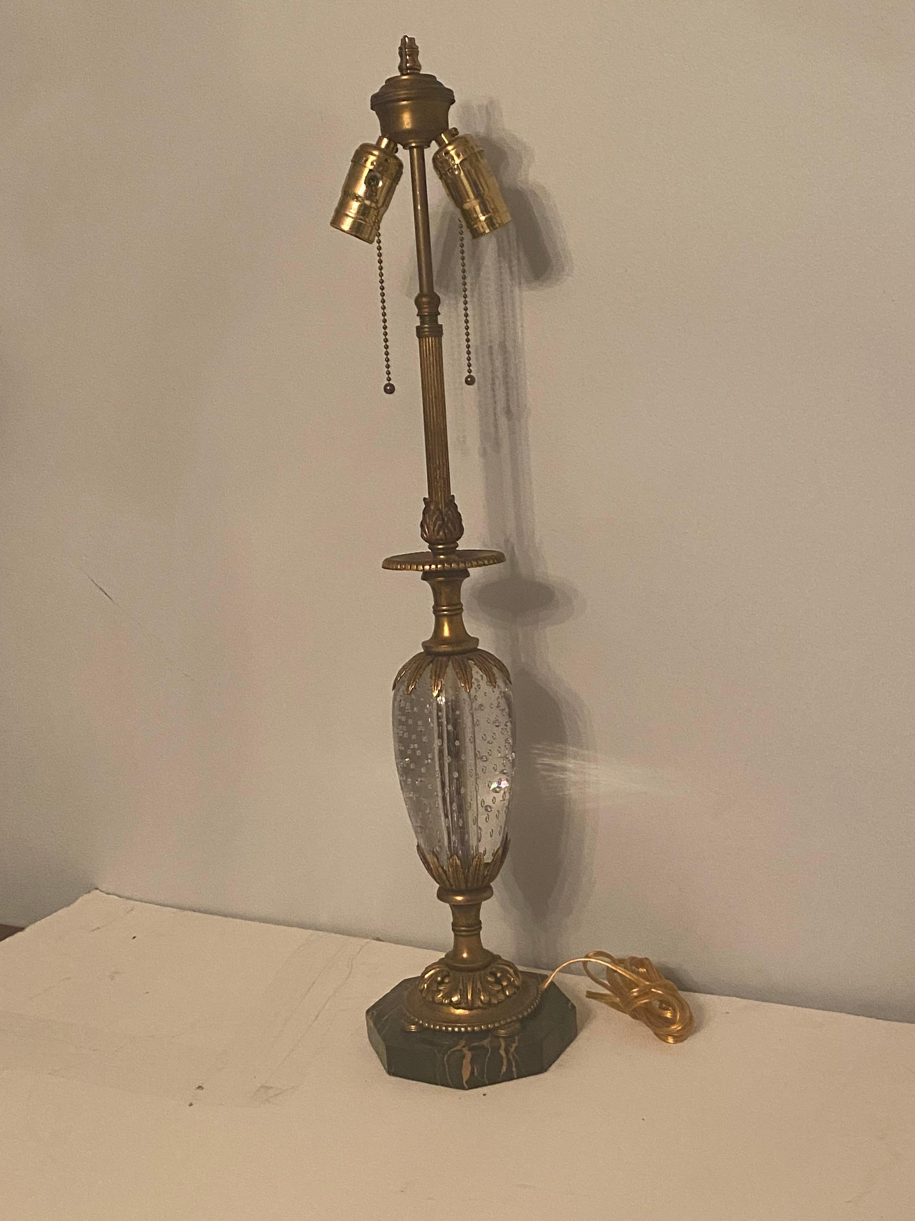 Other French Glass Bronze and Marble Table Lamp, Baccarat, circa 1920