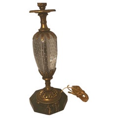 French Glass Bronze and Marble Table Lamp, Baccarat, circa 1920