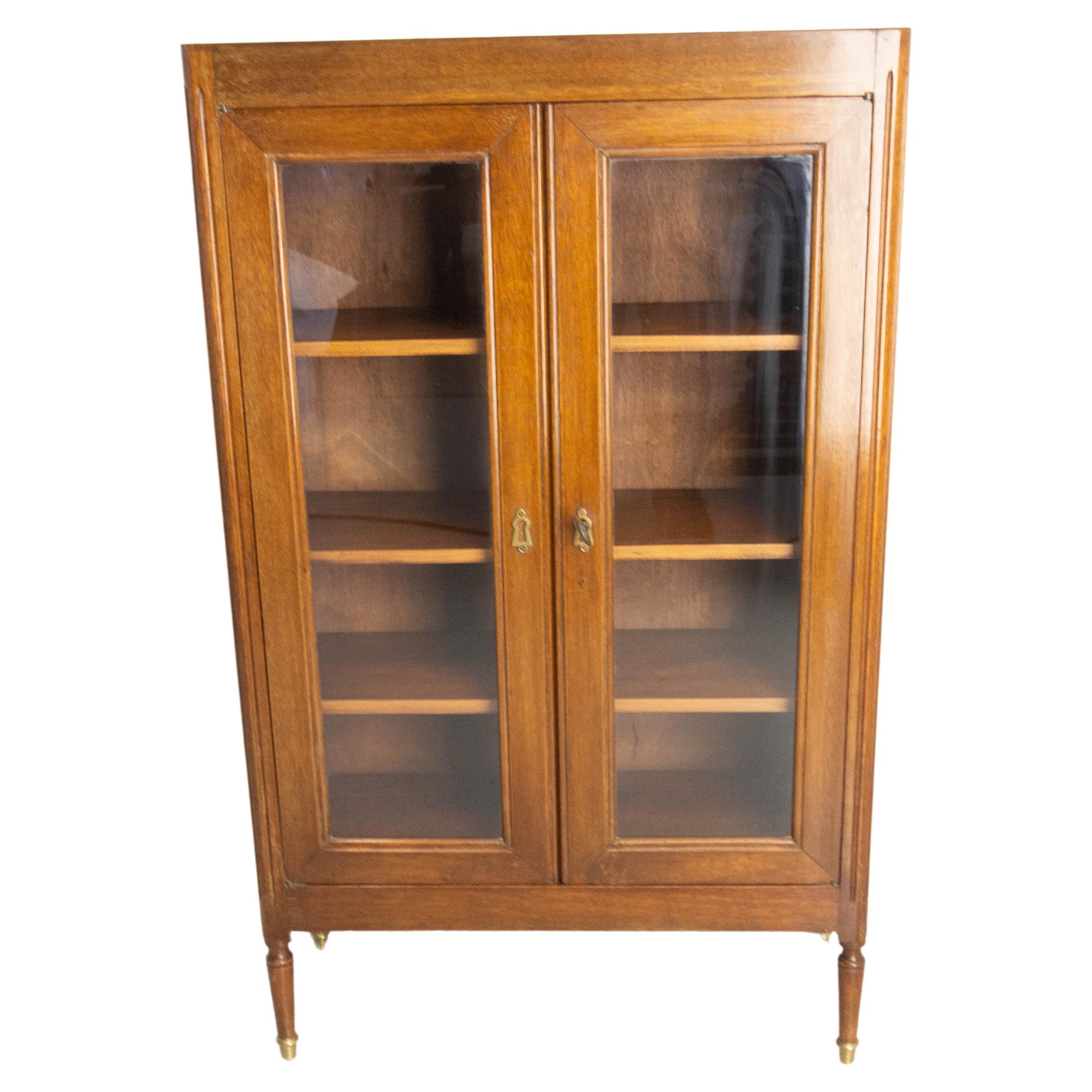 Mid-Century Modern French Glass Cabinet or Little Vitrine Massive Iroko, French, circa 1920 For Sale
