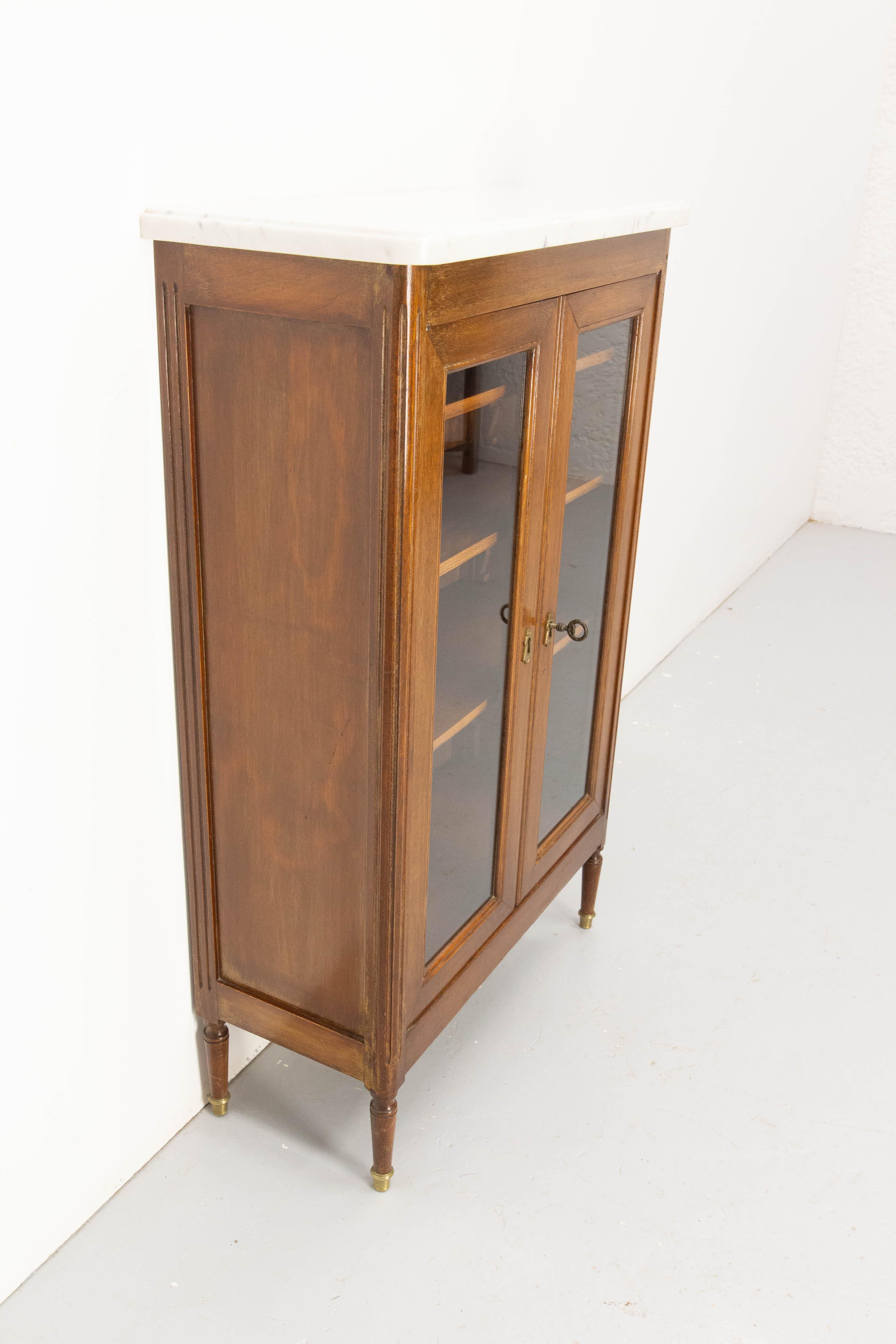 French Glass Cabinet or Little Vitrine Massive Iroko, French, circa 1920 In Good Condition In Labrit, Landes