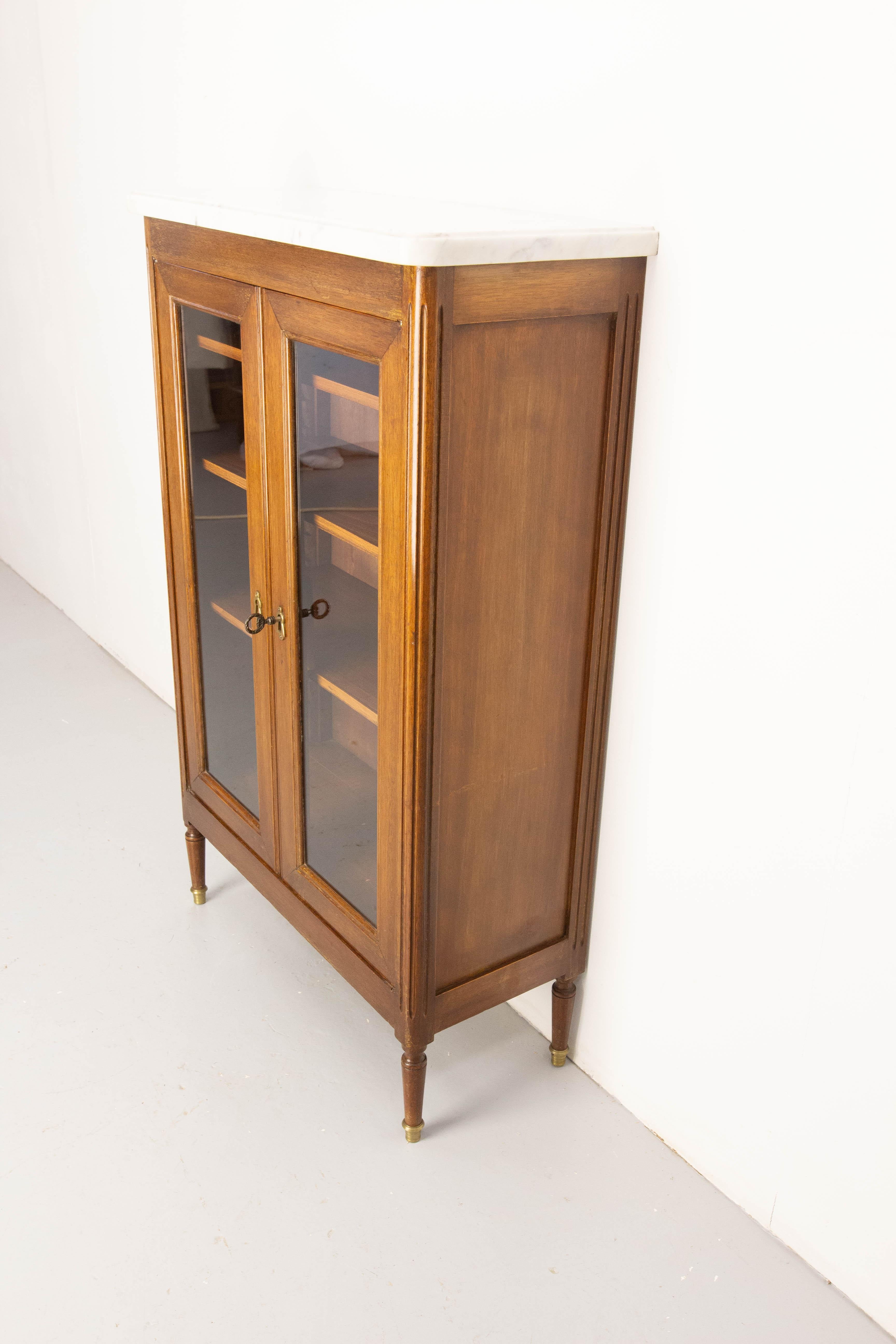 20th Century French Glass Cabinet or Little Vitrine Massive Iroko, French, circa 1920 For Sale