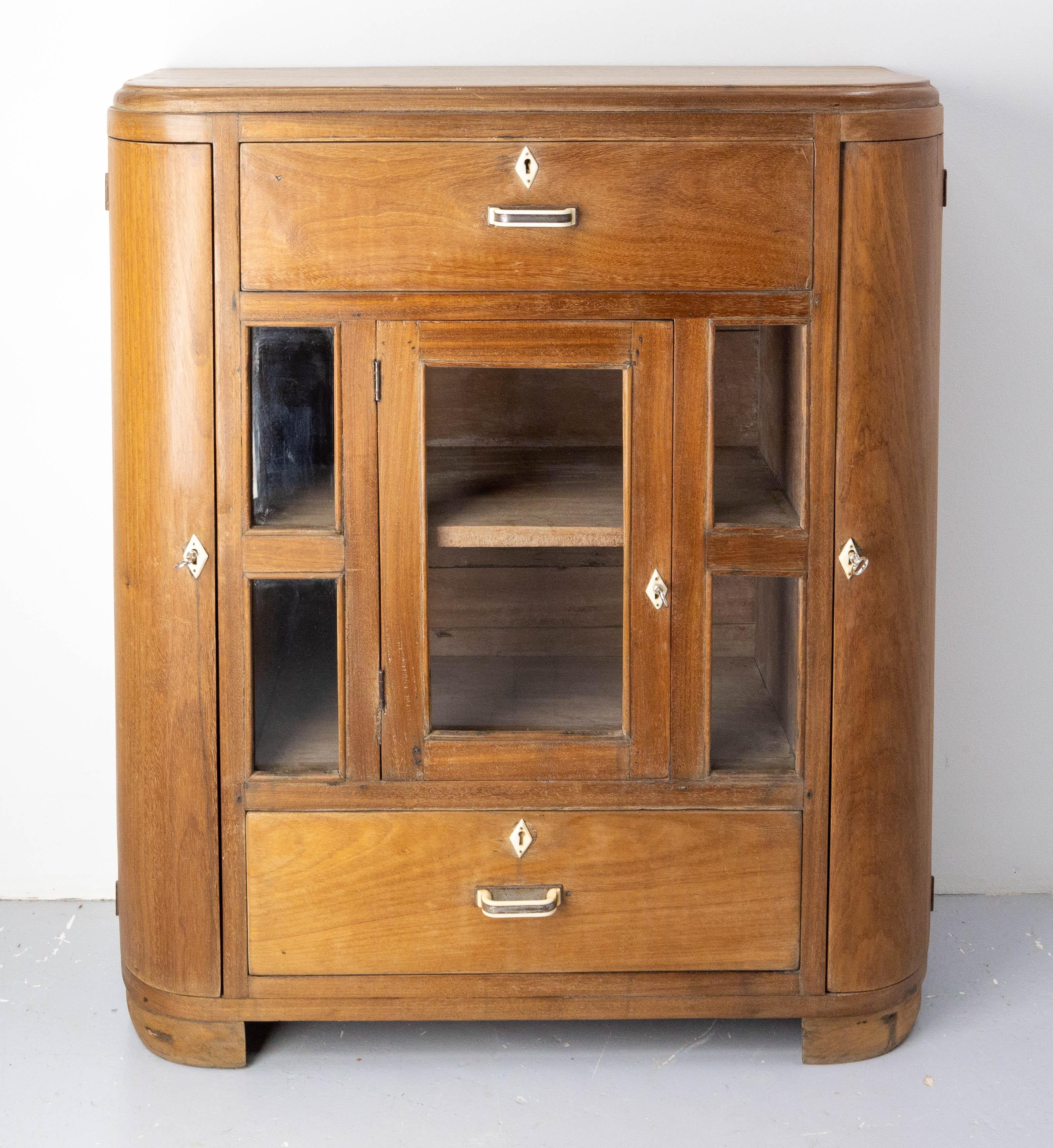 French Glass Cabinet or Little Vitrine Massive Teck, French, circa 1950 For Sale 5
