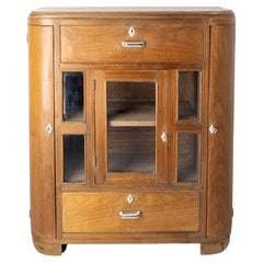 Used French Glass Cabinet or Little Vitrine Massive Teck, French, circa 1950