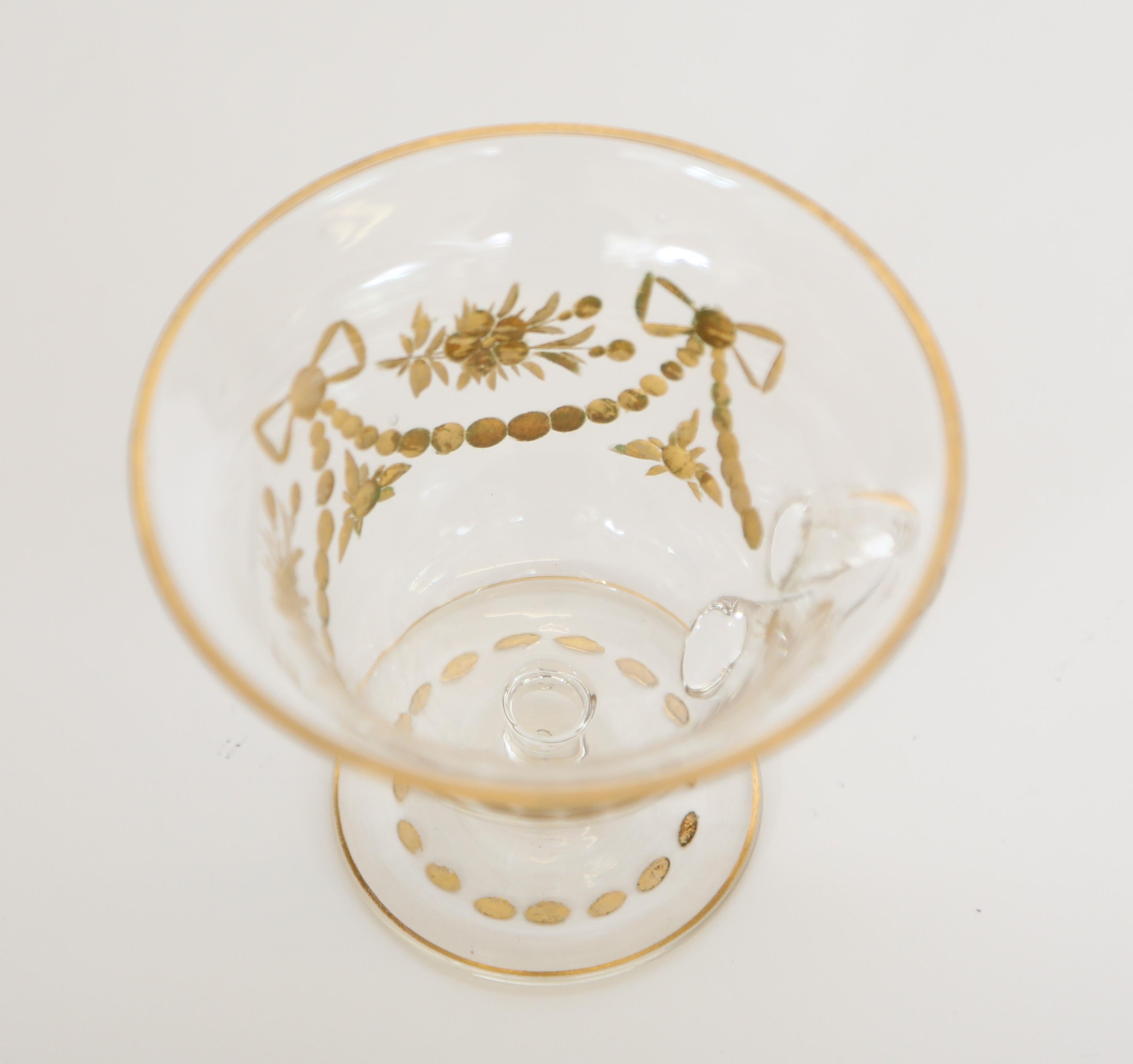  Engraved and Gilt Glass Punch Cup and Saucer-France c.1900 In Good Condition In West Palm Beach, FL