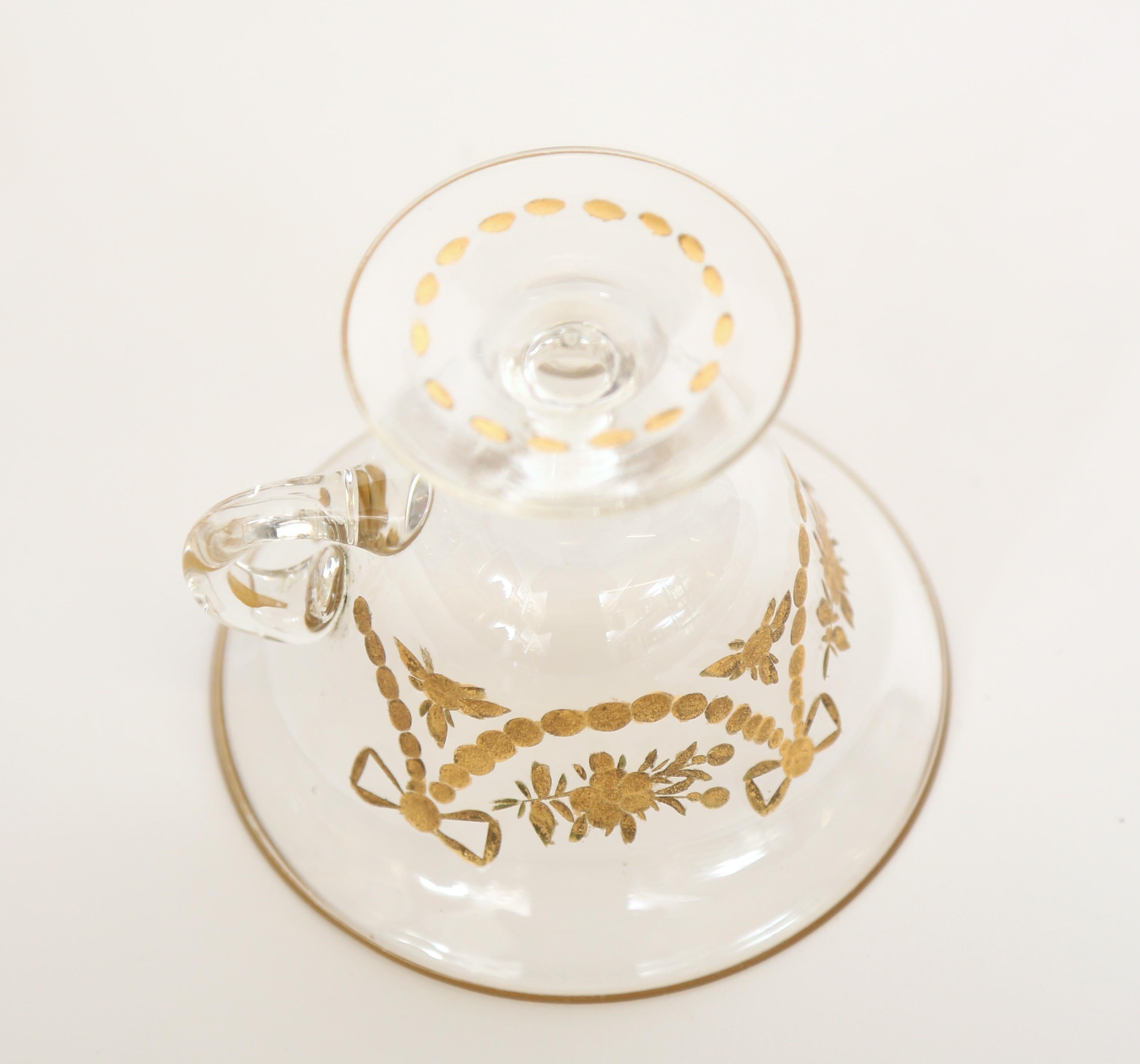 Early 20th Century  Engraved and Gilt Glass Punch Cup and Saucer-France c.1900