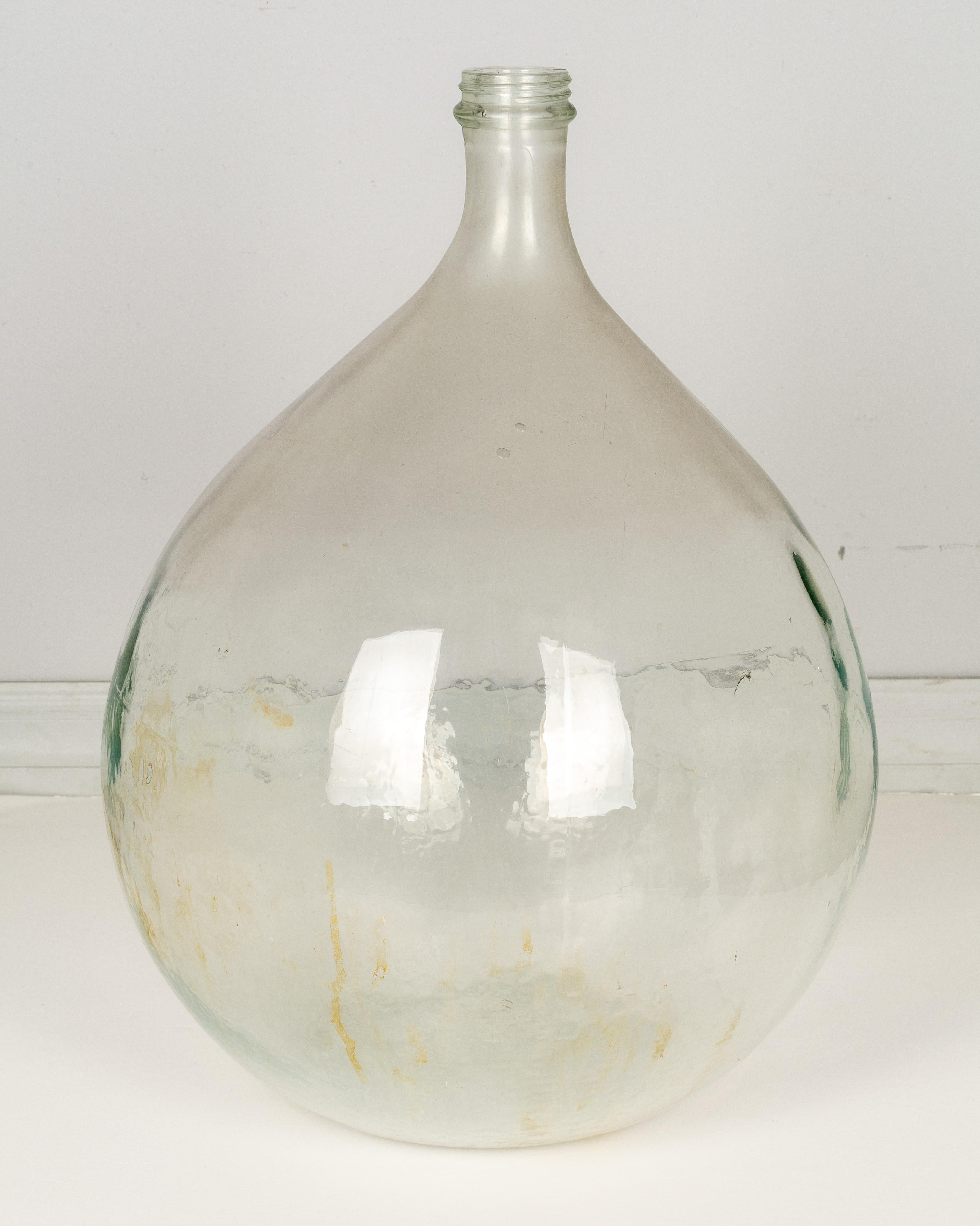 French Glass Demijohn Bottle in Metal Basket 1