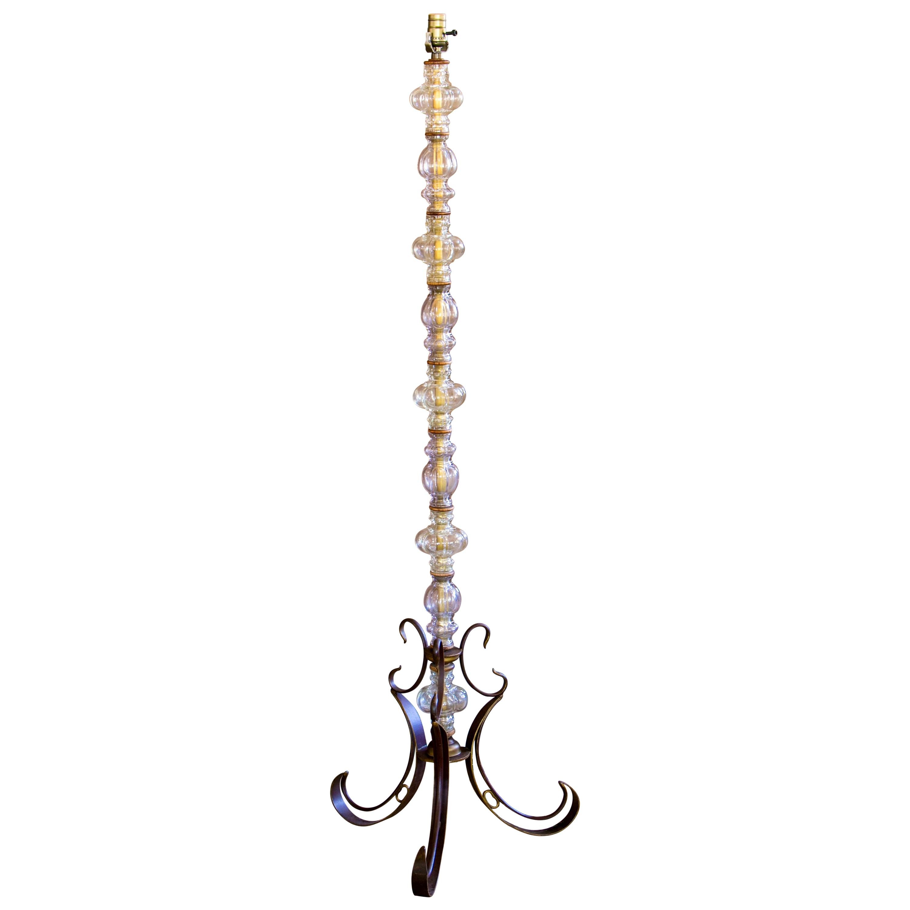 French Glass And Iron Floor Lamp from the 1940s For Sale