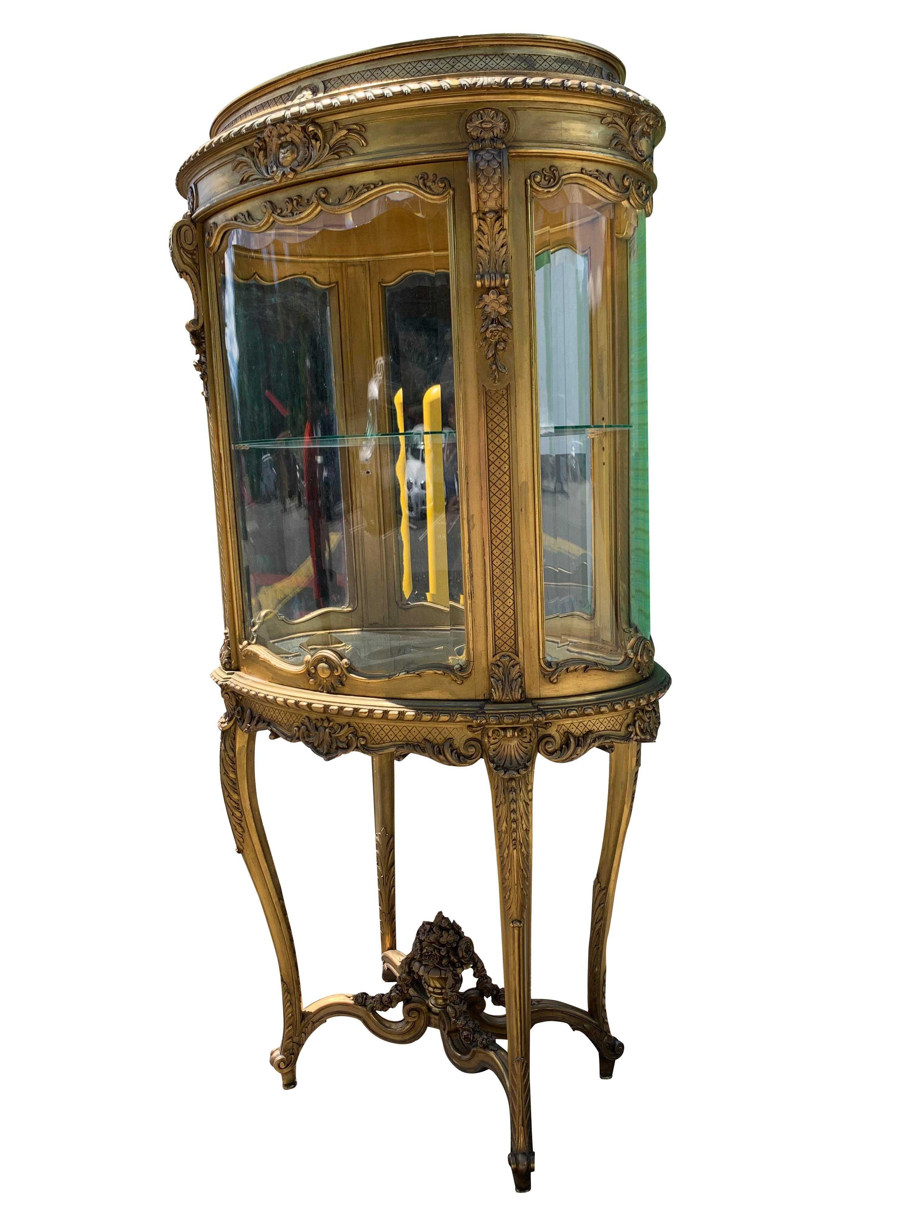 Mid-20th Century French Glass Gold Gilt Curio Display Cabinet