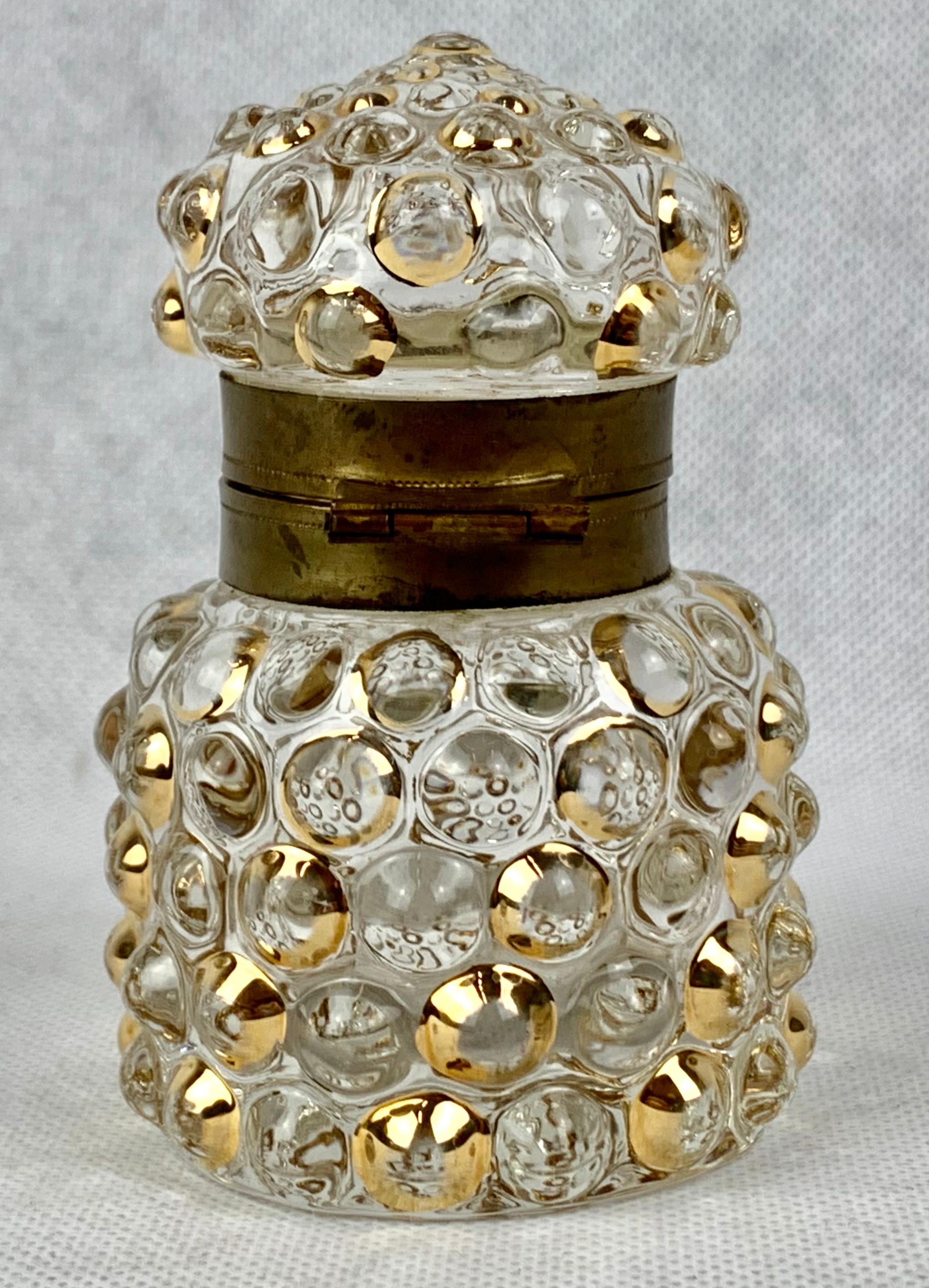  Gilt Bubble Design French Glass Inkwel In Good Condition In West Palm Beach, FL