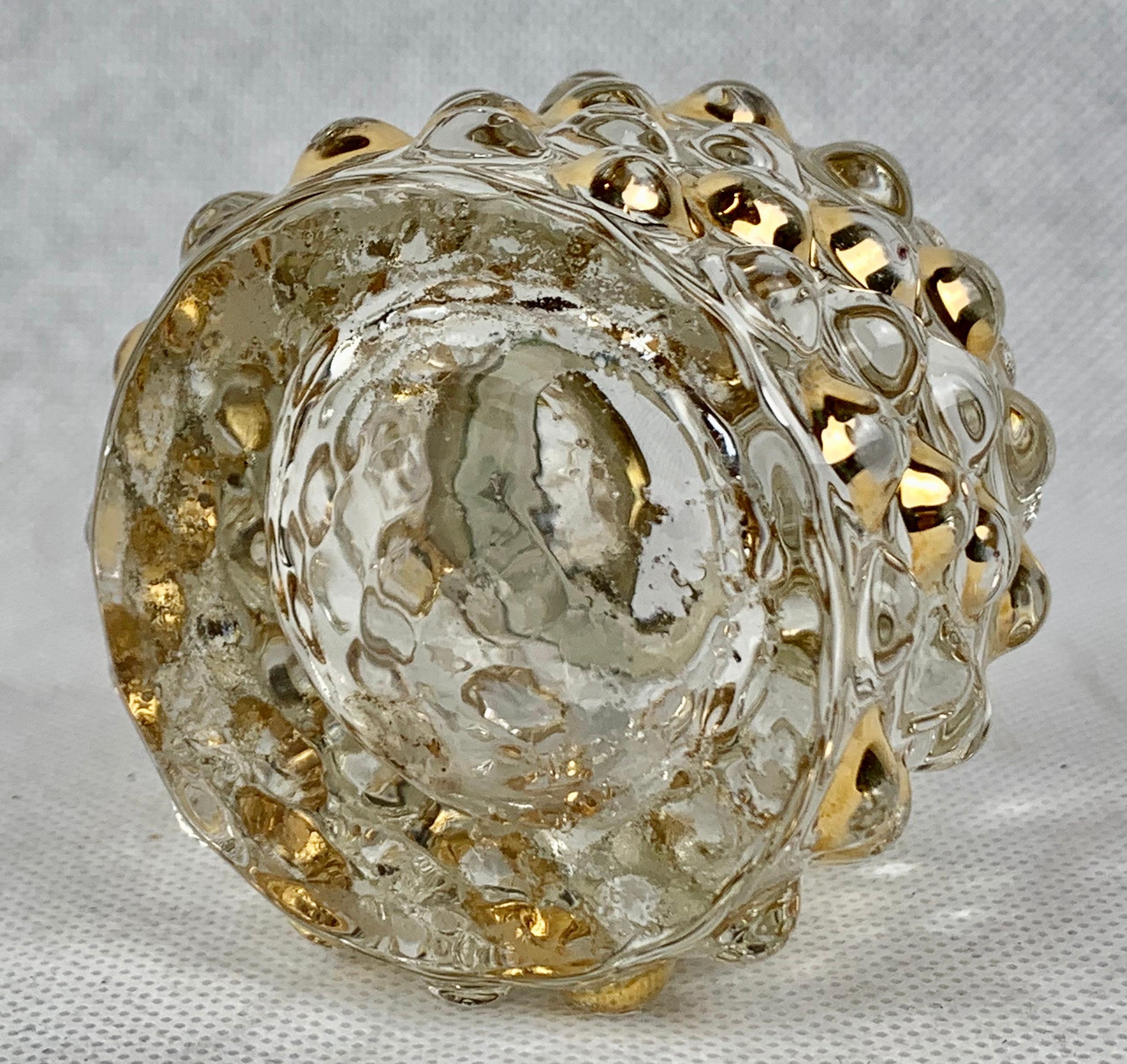 Brass  Gilt Bubble Design French Glass Inkwel