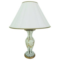 French Glass Lamp with Gold and White Floral Decoration