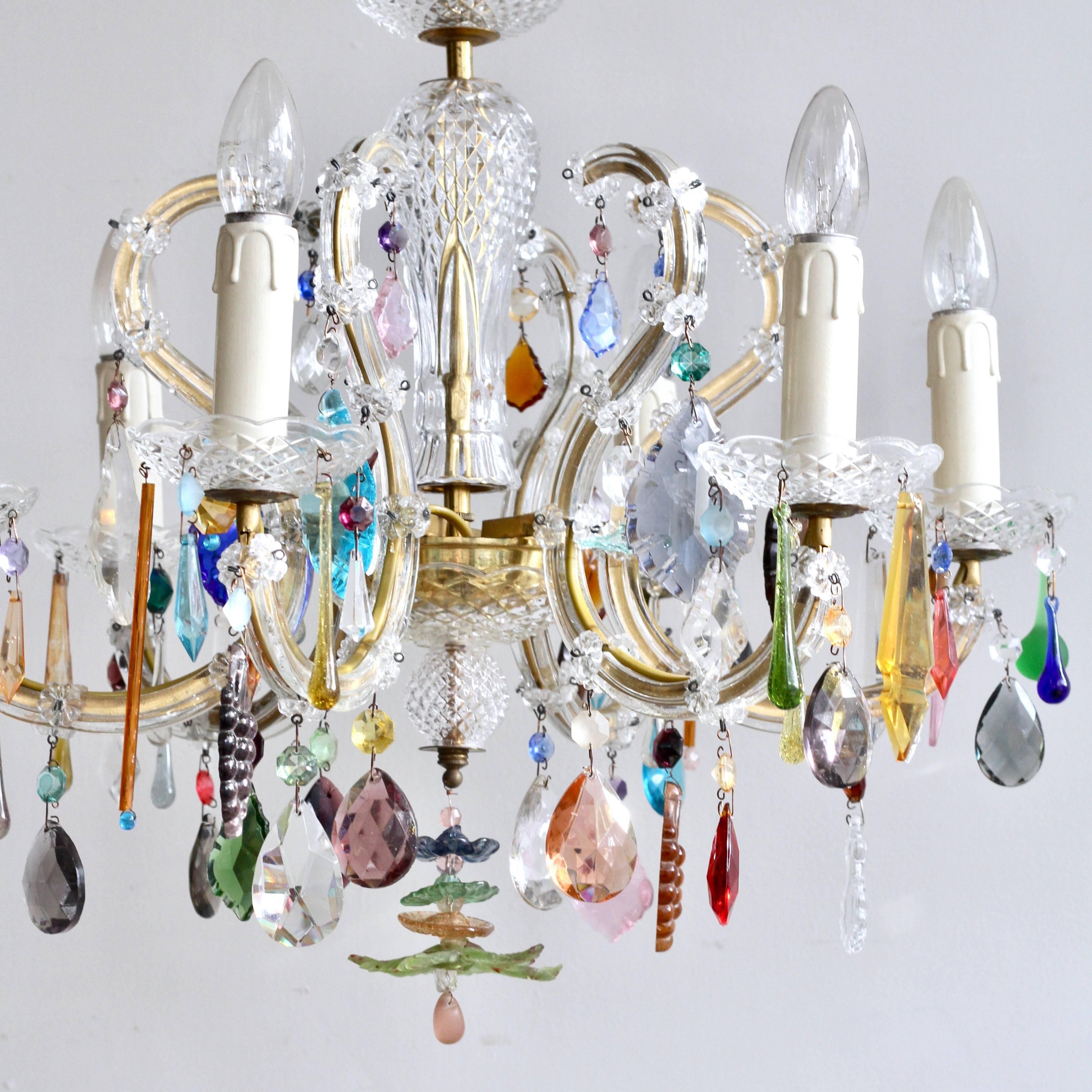 French Glass Marie Thérèse Chandelier With Multicolored Drops For French Glass Marie Thérèse Chandelier With Multicolored Drops For At 1stdibs