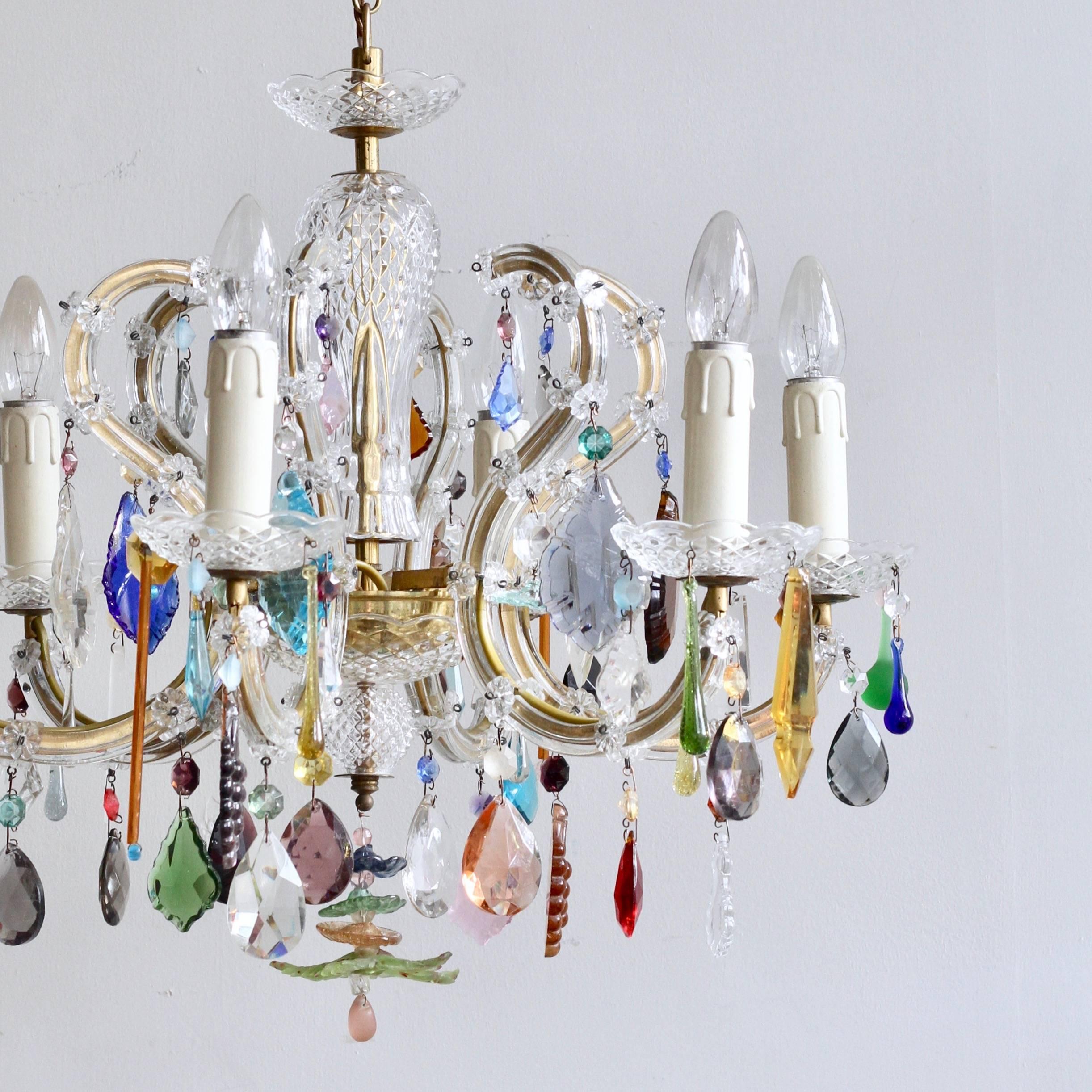 French Glass Marie Thérèse Chandelier With Multicolored Drops For French Glass Marie Thérèse Chandelier With Multicolored Drops For At 1stdibs
