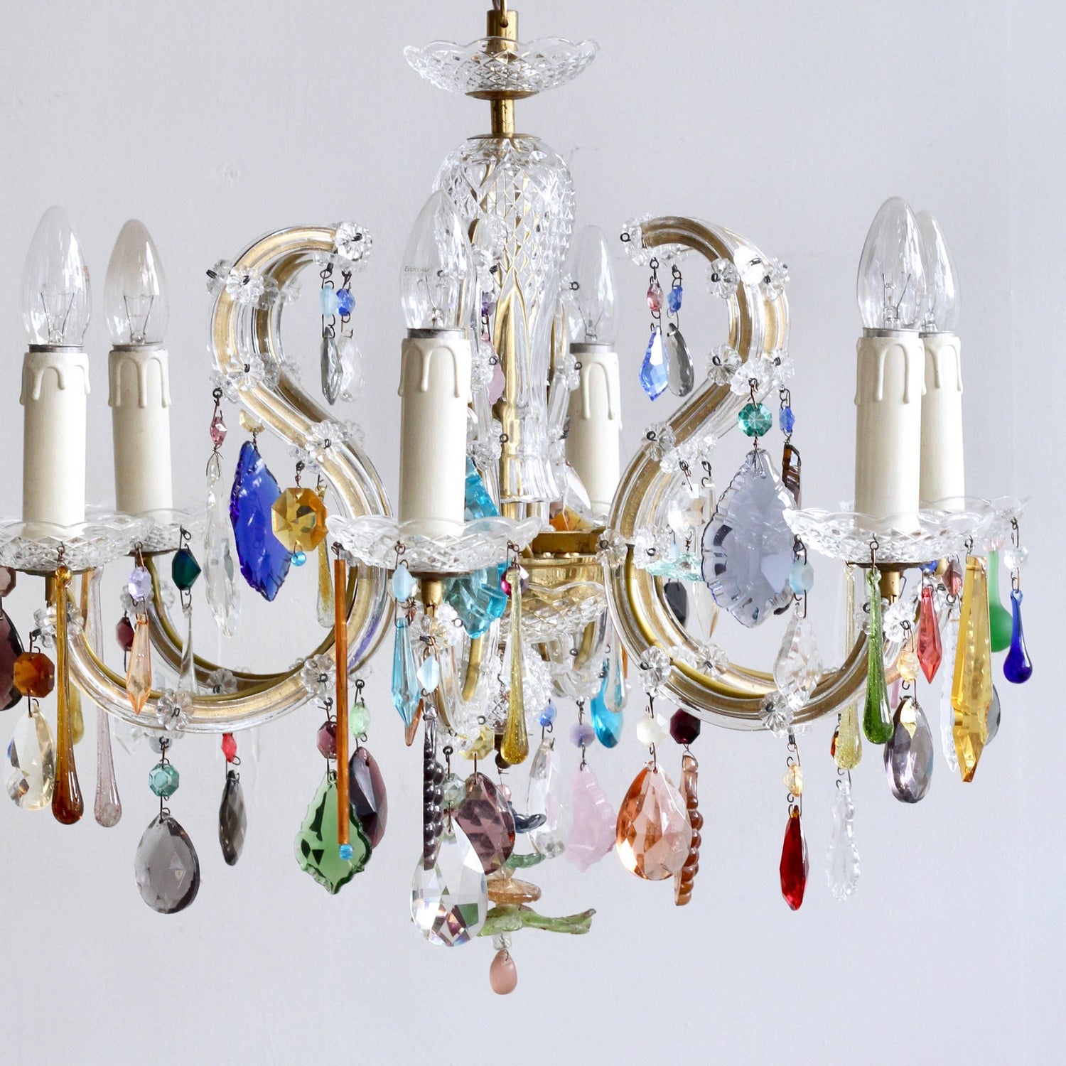 French Glass Marie Thérèse Chandelier With Multicolored Drops For French Glass Marie Thérèse Chandelier With Multicolored Drops For At 1stdibs