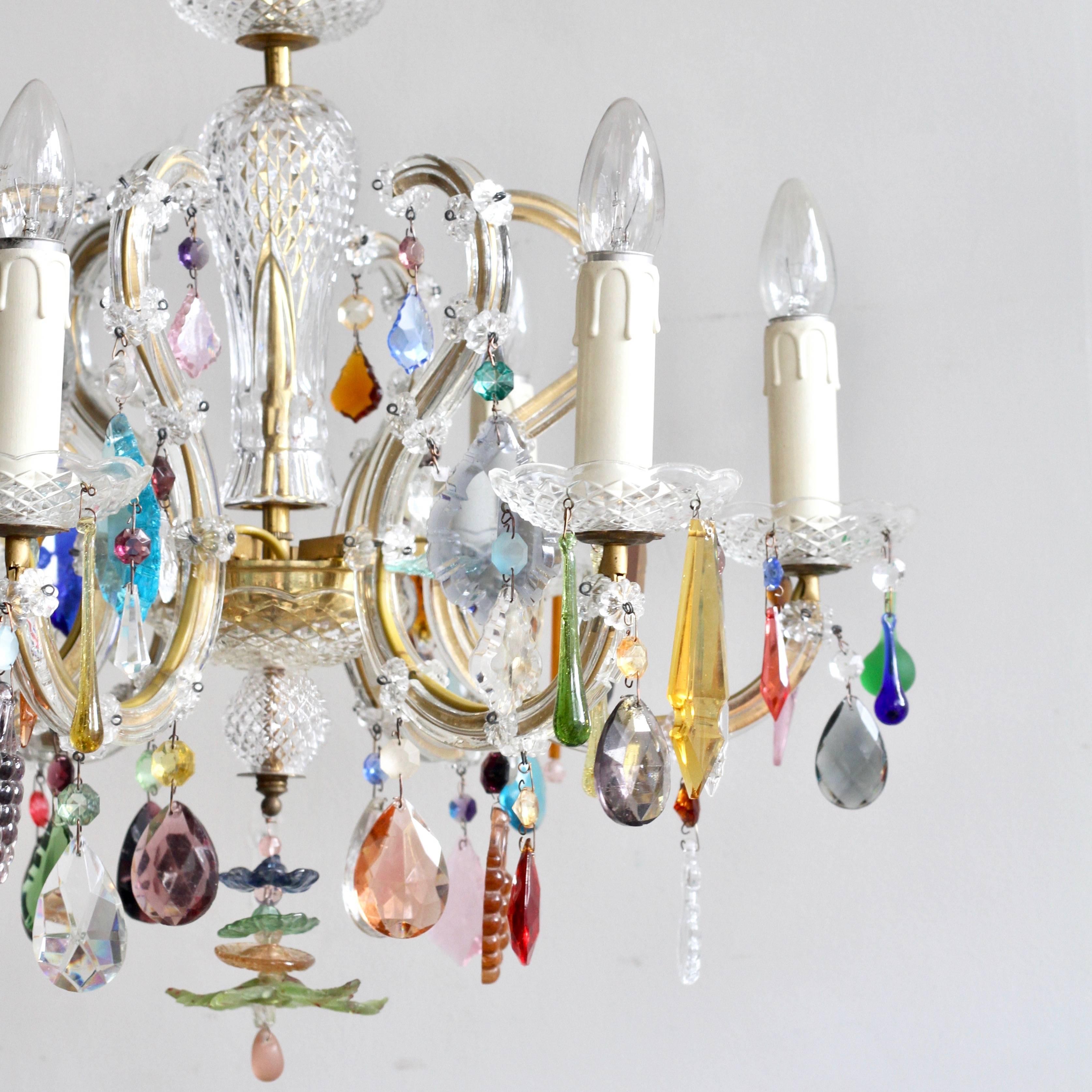 French Glass Marie Thérèse Chandelier With Multicolored Drops For French Glass Marie Thérèse Chandelier With Multicolored Drops For At 1stdibs