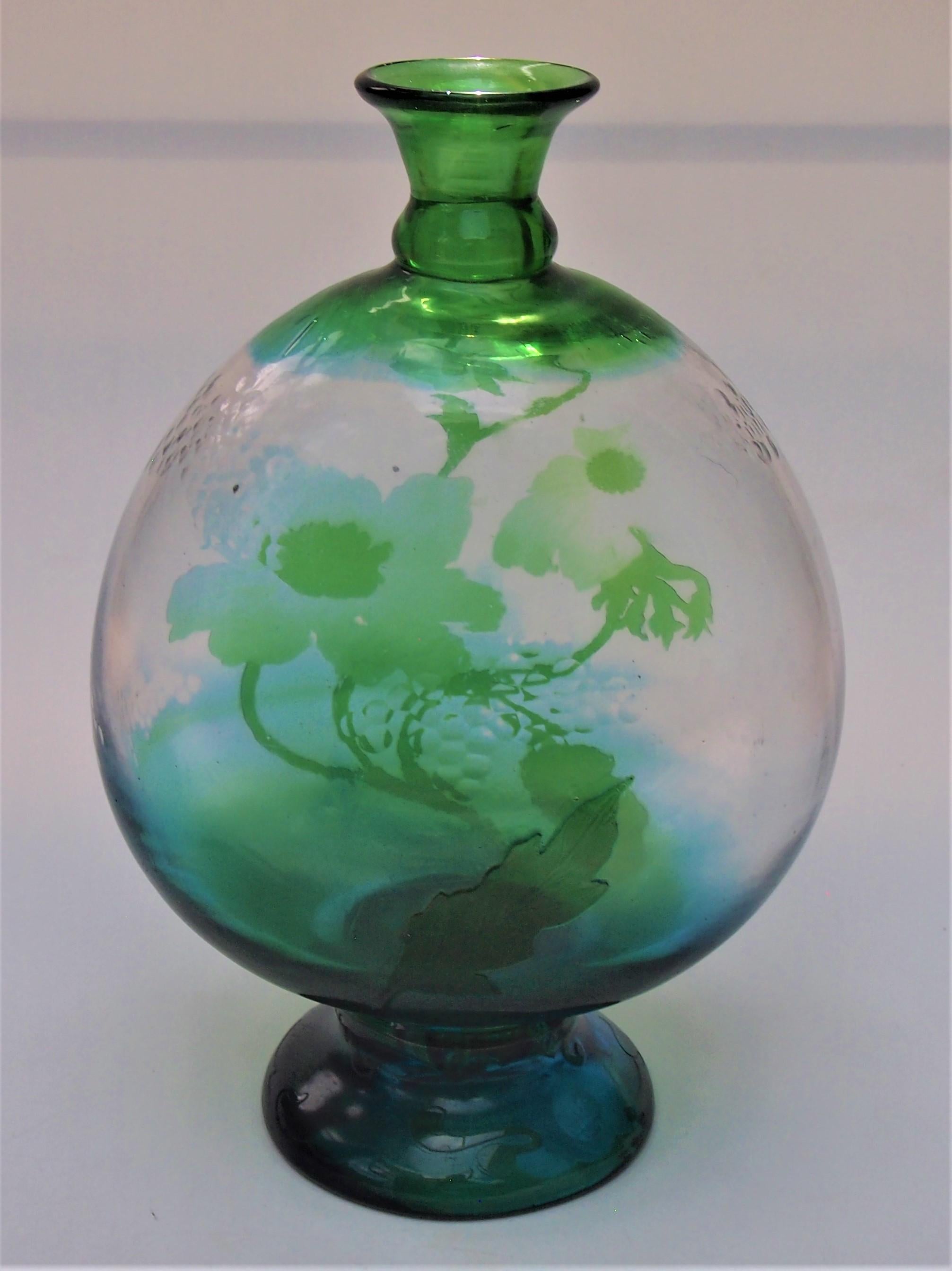 Art Nouveau French glass Meisenthal bluegreen cameo and Martelé vase -Désiré Christian c1890 For Sale