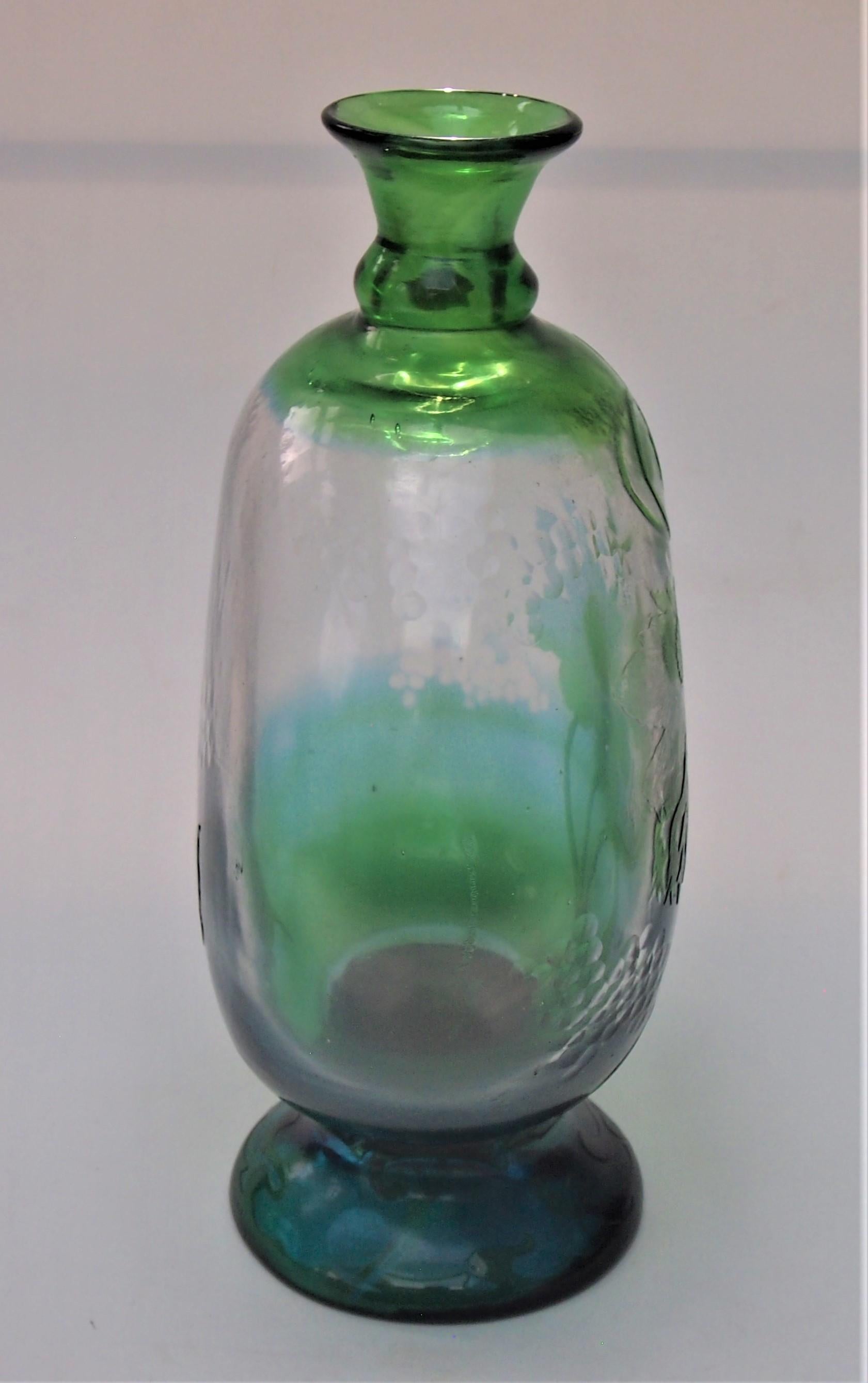 French glass Meisenthal bluegreen cameo and Martelé vase -Désiré Christian c1890 In Good Condition For Sale In Worcester Park, GB