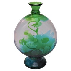 French glass Meisenthal bluegreen cameo and Martelé vase -Désiré Christian c1890