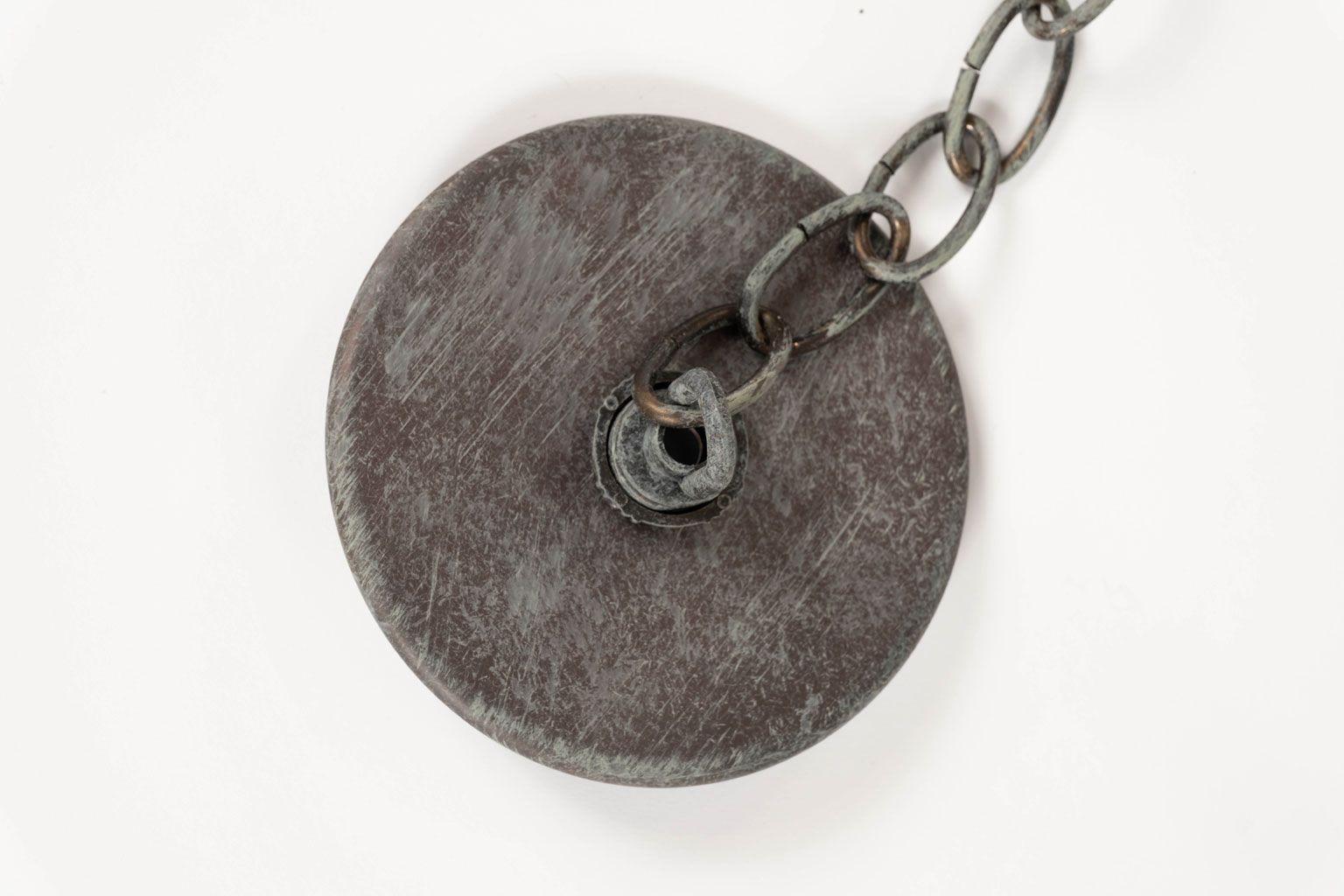 Französische glasgetäfelte Verdigrisgrün- und Kupferlaterne im Angebot 3