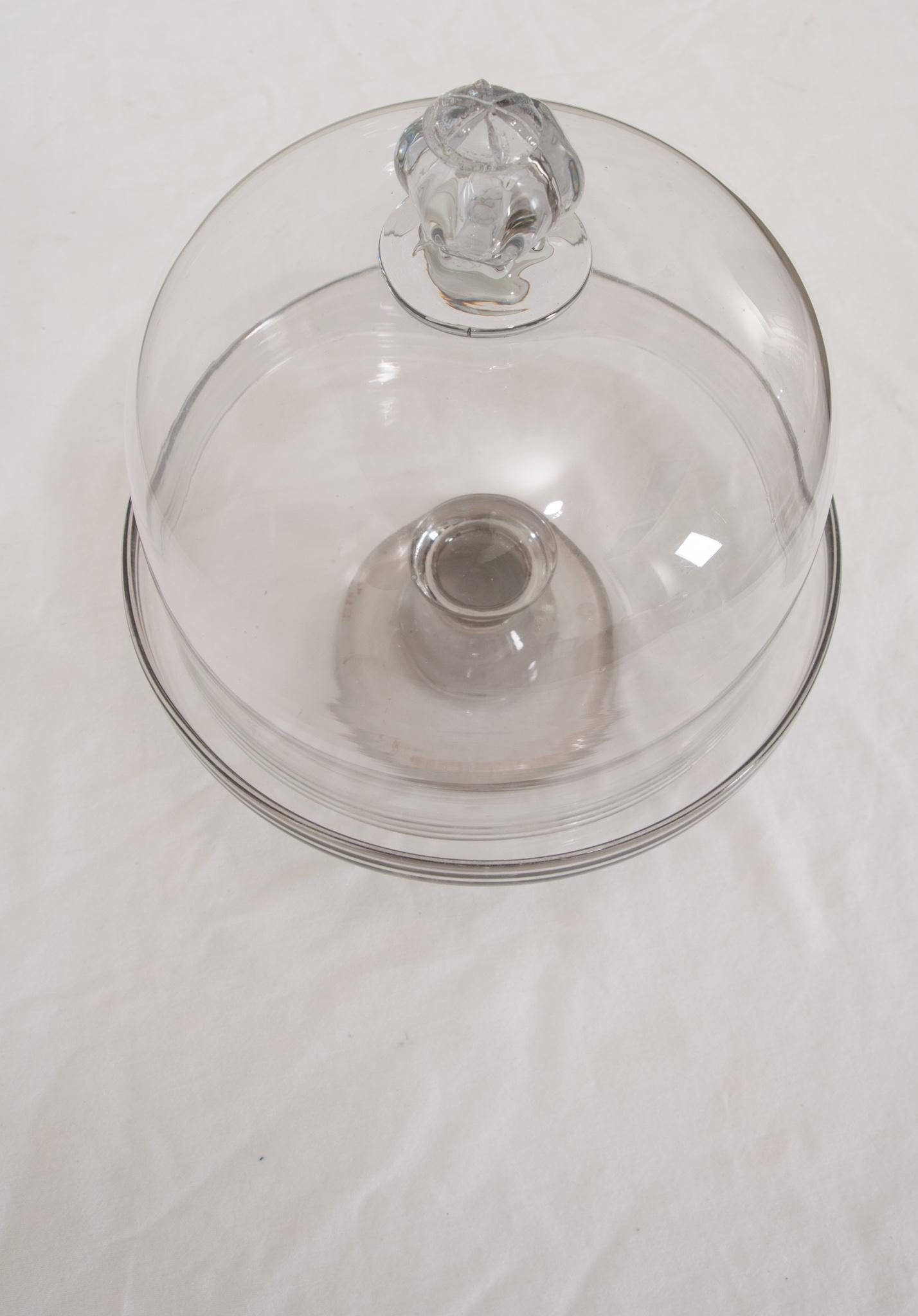 Hand-Crafted French Glass Pastry Display Dome on Pedestal For Sale