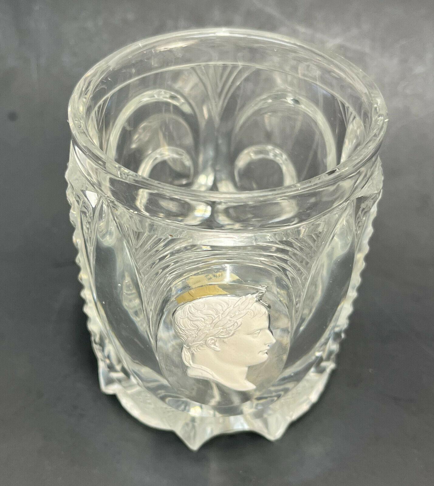 French glass sulphite Portrait Tumbler of Napoleon attrib to Baccarat, circa1900

Additional information:
Style: French 
Age: 1900-1940
Material: Glass
Dimension: 3.125 inches diameter x 3.925 inches tall
Condition:Great condition. No