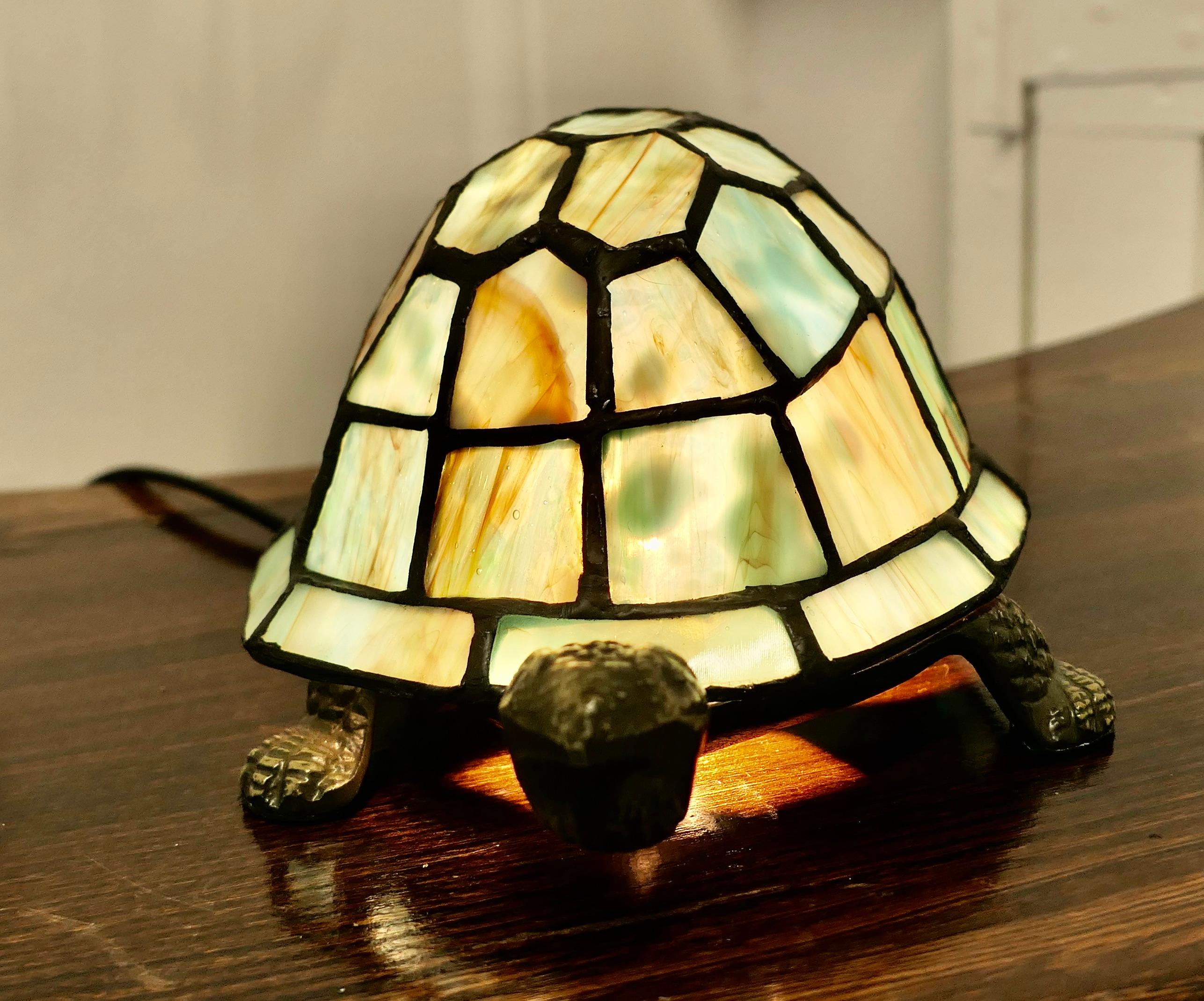 Arts and Crafts French Glass Tiffany Style Lamp in the form of a Tortoise    For Sale