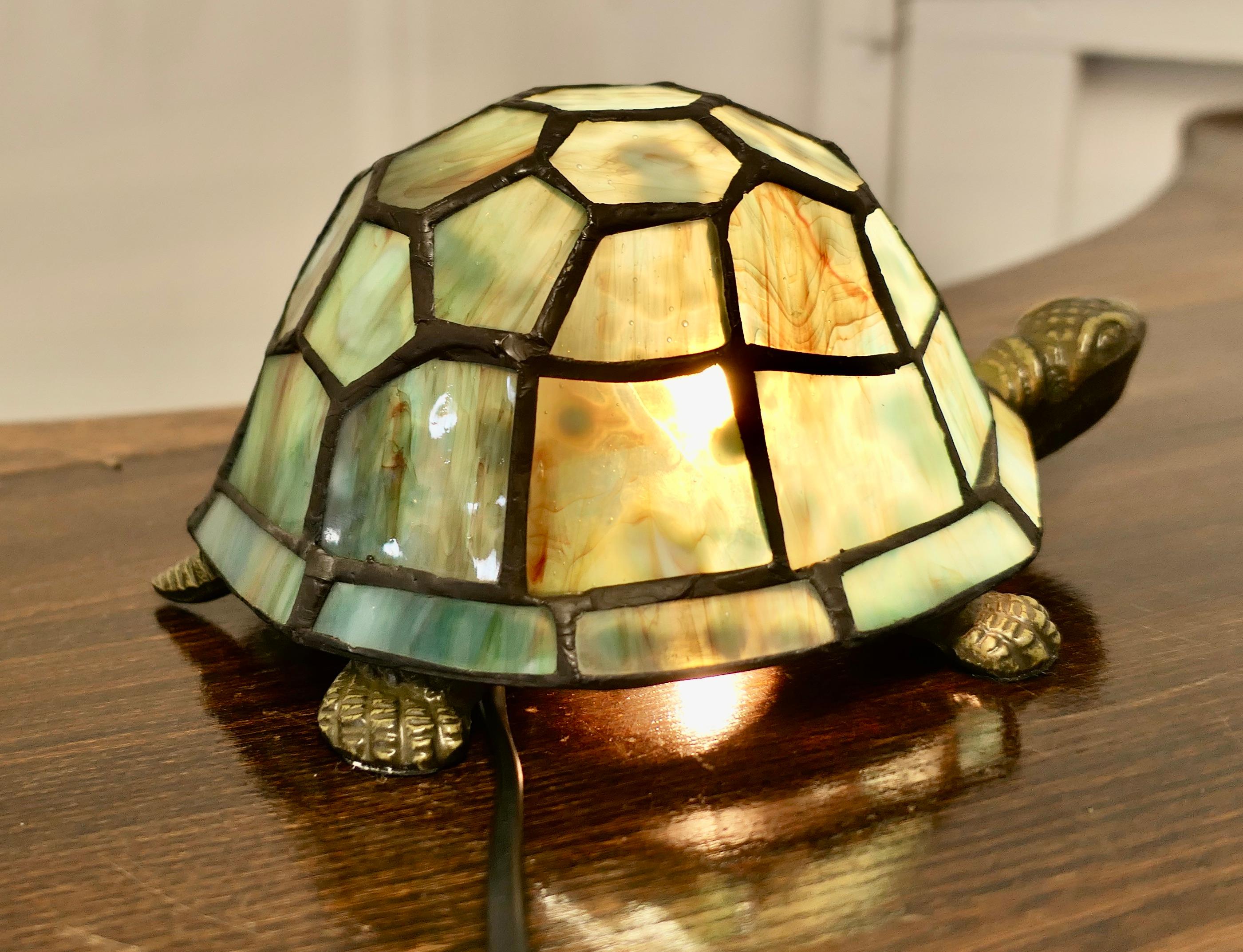 Late 20th Century French Glass Tiffany Style Lamp in the form of a Tortoise    For Sale